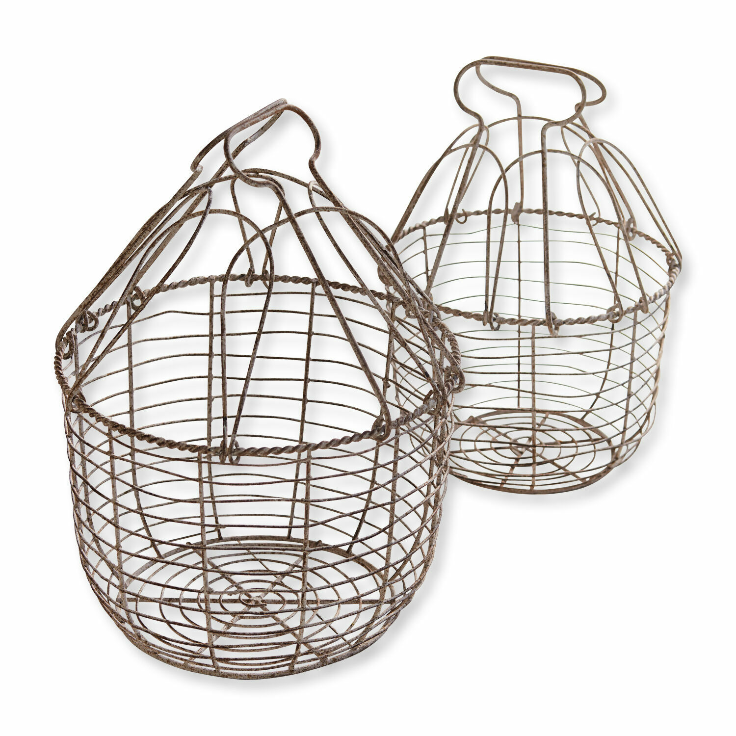 Set aus zwei rostfarbenen Metallkörben im Vintage-Stil für Aufbewahrung und Dekoration