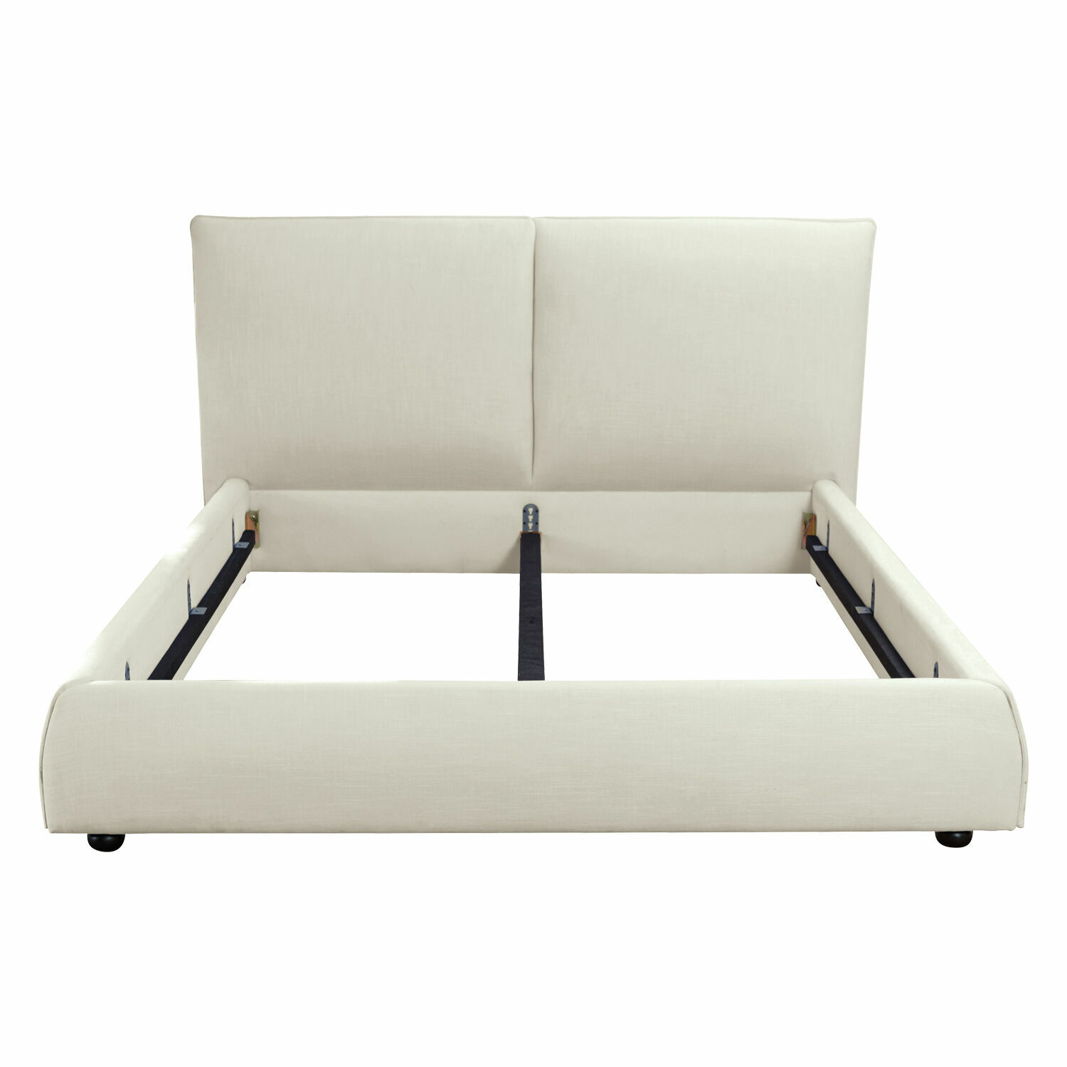 Beiges Polsterbett mit hohem Kopfteil und Rahmen ohne Matratze, modernes Design
