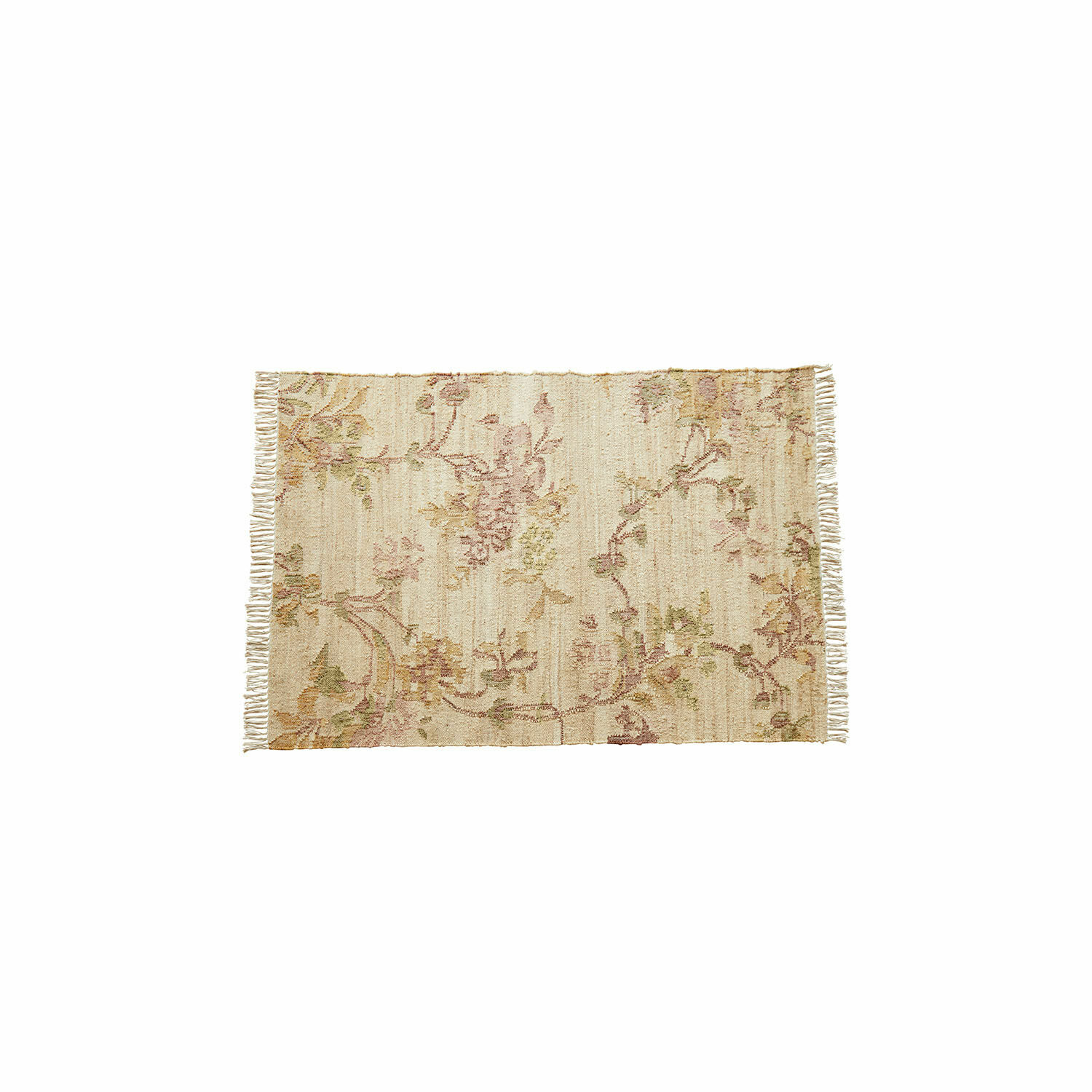 Teppich Sernivou Baumwollteppich in Creme mit zartem Blumenmuster und Fransen an den Seiten für Wohnräume
