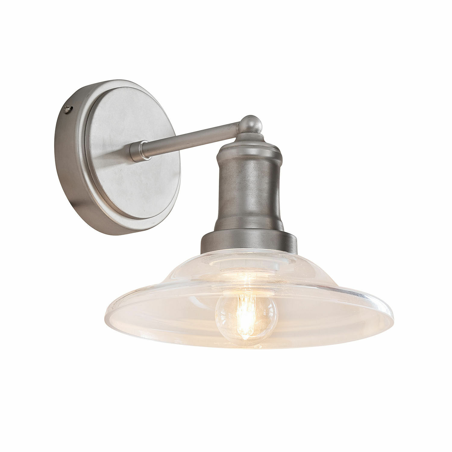 Metall-Wandleuchte mit klarem Glasschirm und sichtbarer Glühbirne, modernes Wandlicht
