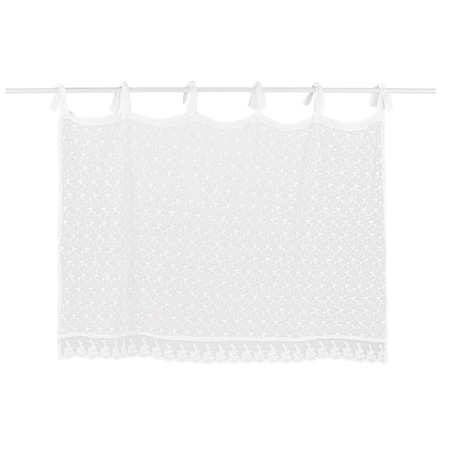 Scheibengardine Auradé Transparenter weißer Vorhang mit beiger Stickerei, dekorativer Fensterschmuck