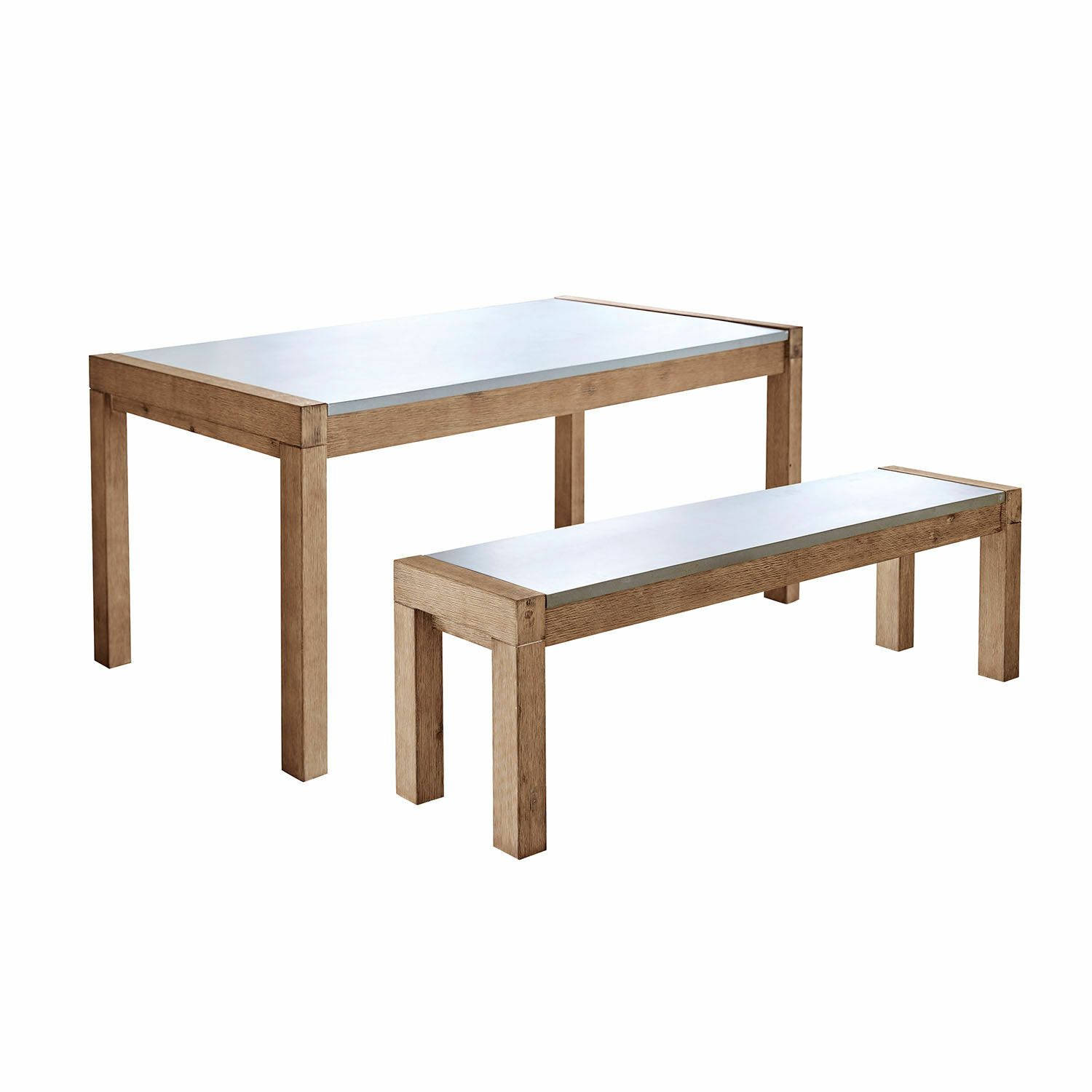 Tisch und Bank aus Holz mit hellem Tischblatt, modernes Esszimmermöbel-Set