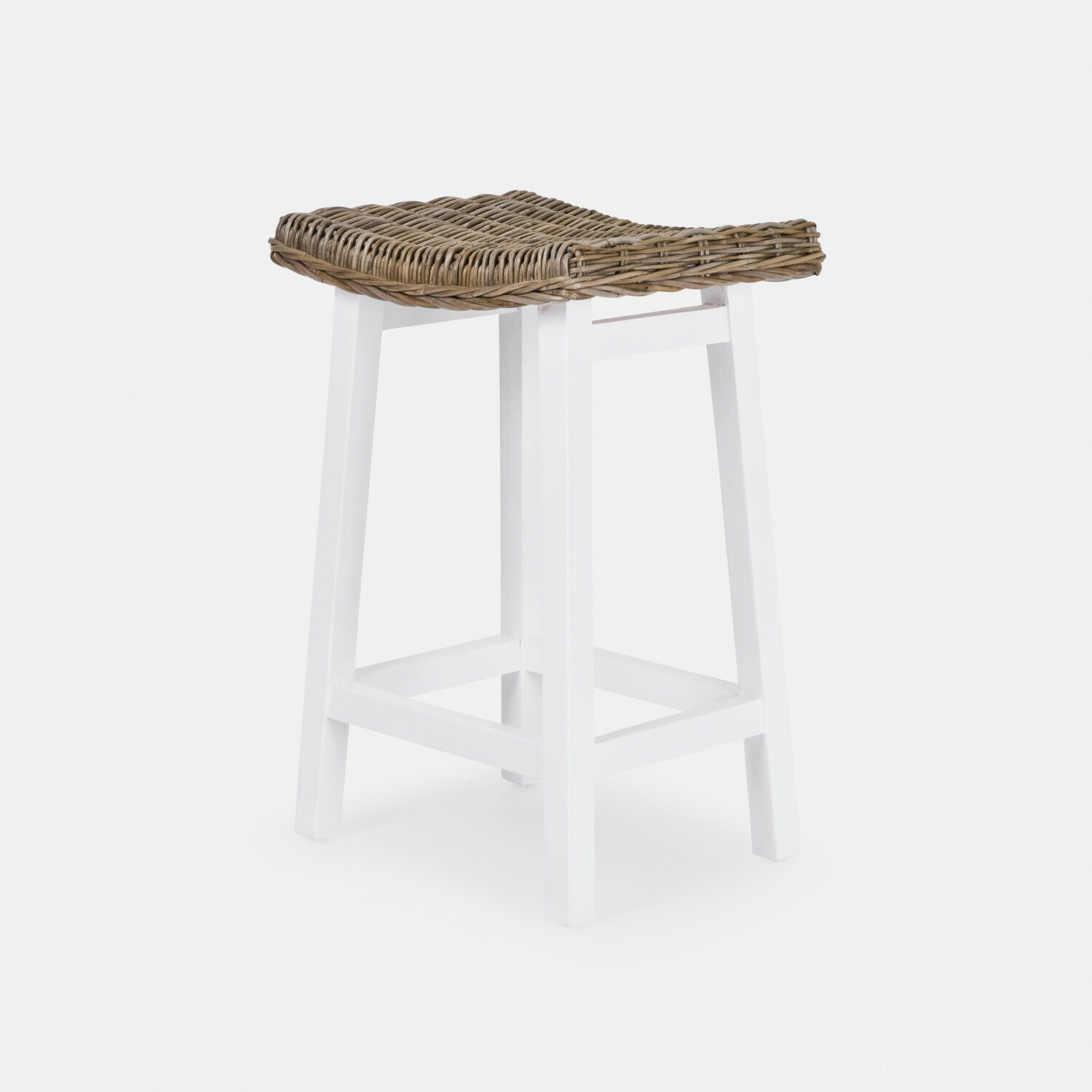 braun/weiß Hocker Arovian aus braunem Rattan und weißem Holz, passend für Innen- und Außenbereiche