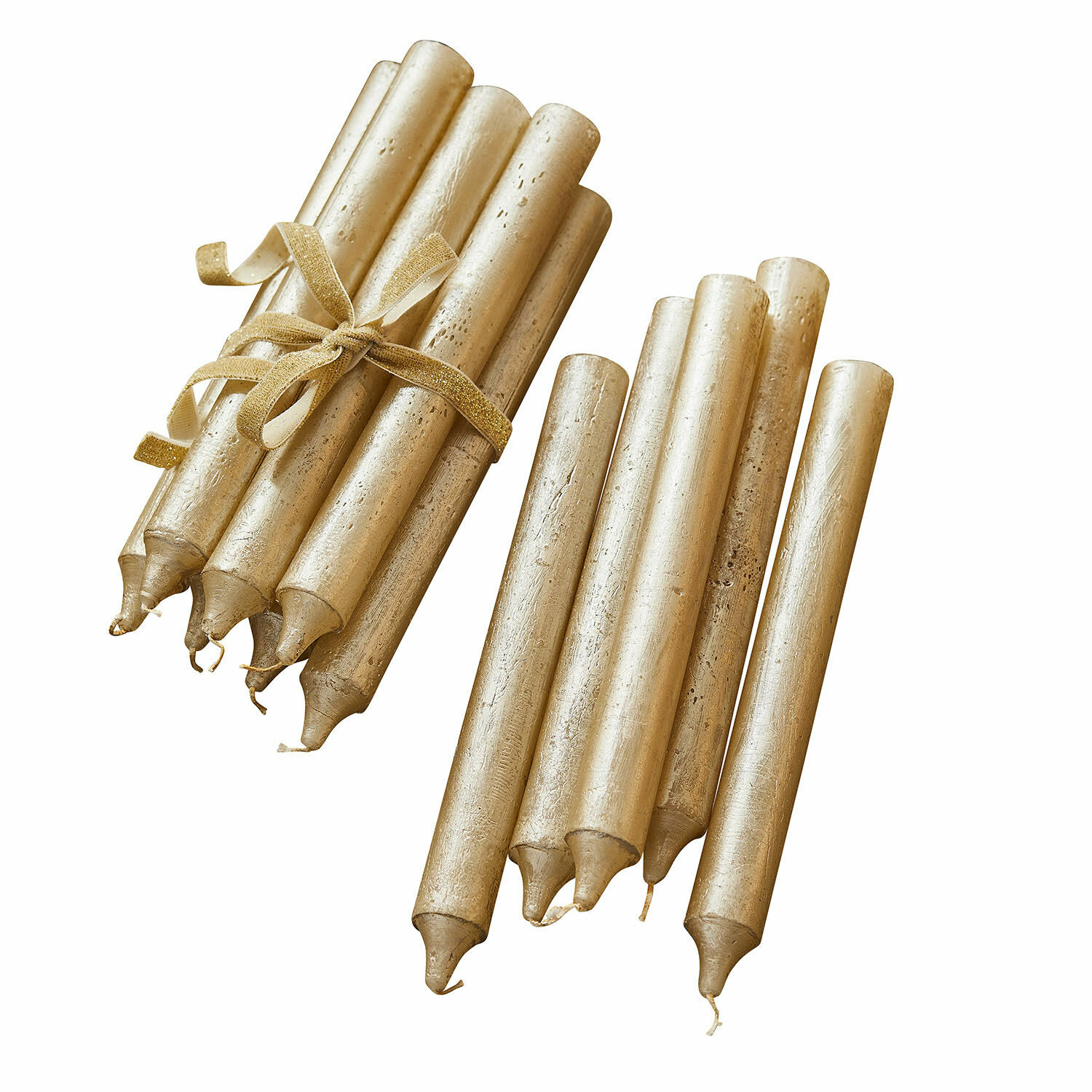 Kerze 12er Set Bauceau Set aus goldfarbenen Stabkerzen aus Wachs, dekoratives Wohn- und Festaccessoire
