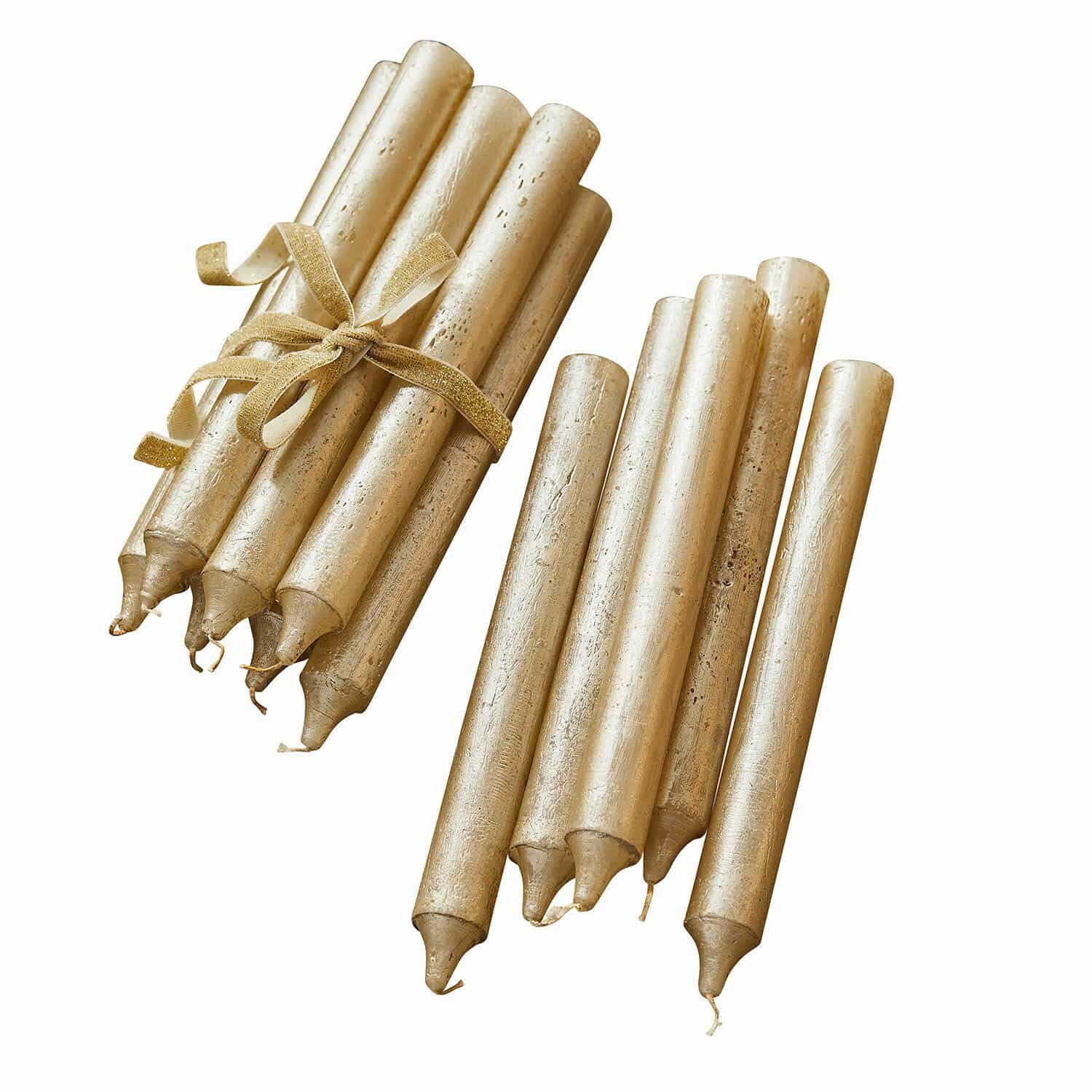 Kerze 12er Set Bauceau Set aus goldfarbenen Stabkerzen aus Wachs, dekoratives Wohn- und Festaccessoire