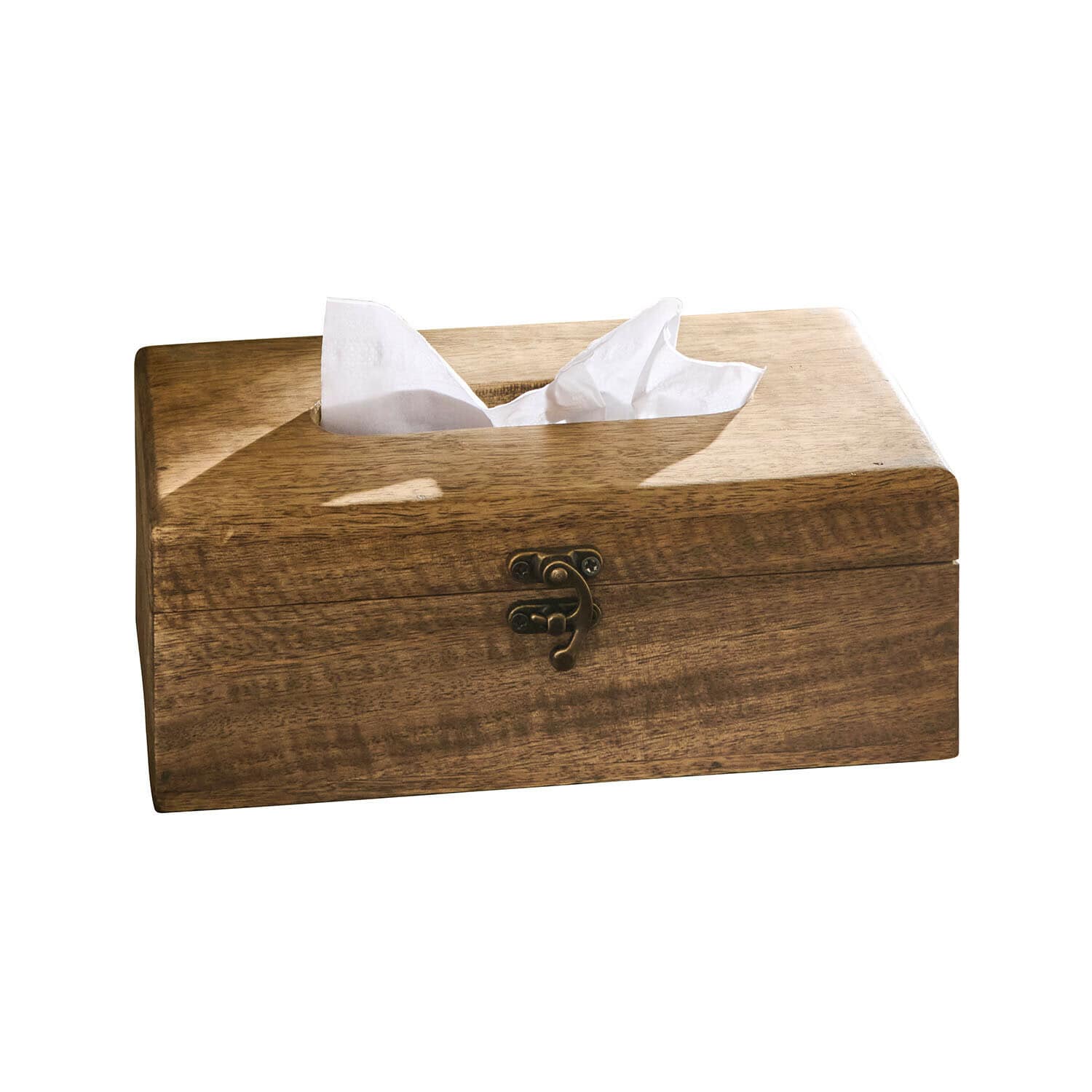Taschentuchbox Luneford Holzbox für Taschentücher mit Metallverschluss in natürlicher Holzfarbe, praktisches Wohnaccessoire