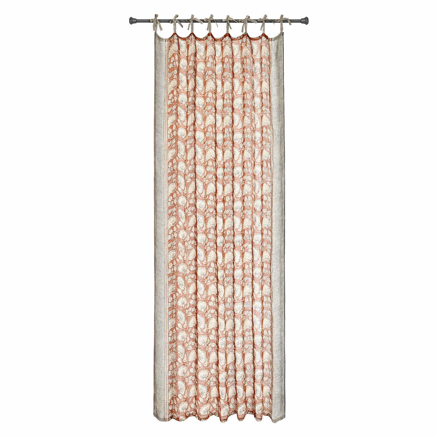 Gardine Lemisto Dekorativer Baumwollvorhang in Beige-Rost mit floralem Muster und Schlaufen zum Aufhängen