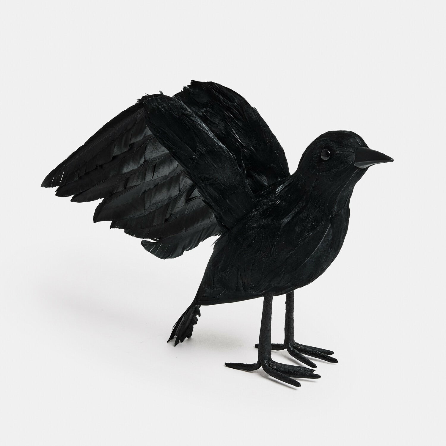 Deko-Vogel Faelron Dekorativer schwarzer Vogel aus Federn mit stehenden Beinen, stilvolle Deko für Haus und Garten