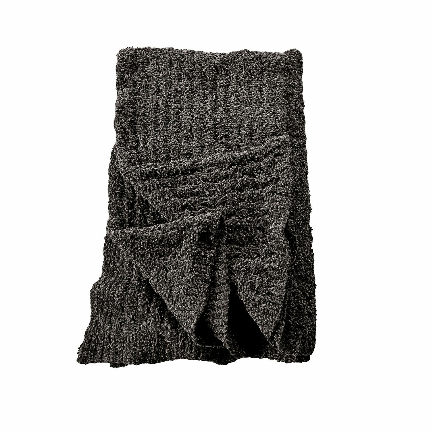 Dunkelgraue Kuscheldecke aus weichem, grob gestricktem Material für gemütliche Räume