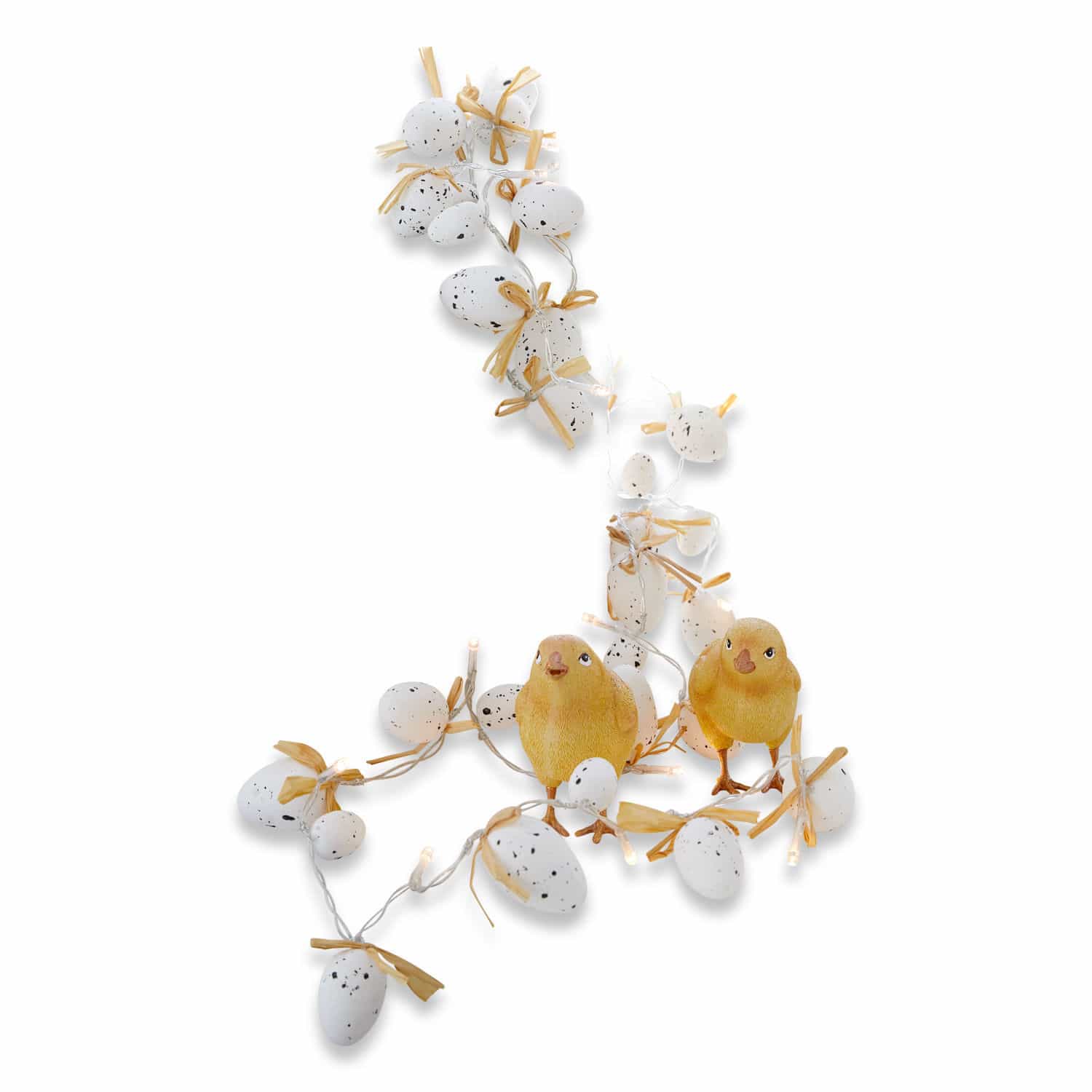 Lichterkette 2er Set Mikka Lichterkette mit weißen gesprenkelten Eiern und gelben Küken, österliche Dekoration