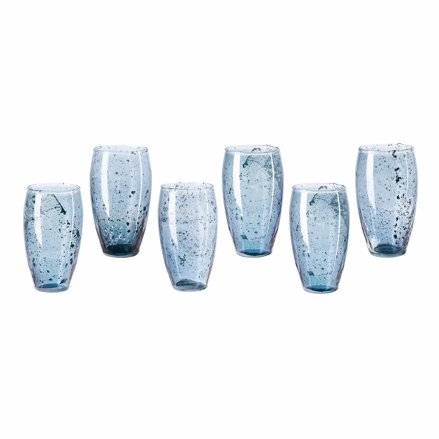 Glas 6er Set Kampala Sechsteiliges Set blauer Gläser aus recyceltem Glas mit einzigartigen Blasen, ideal für Getränke.