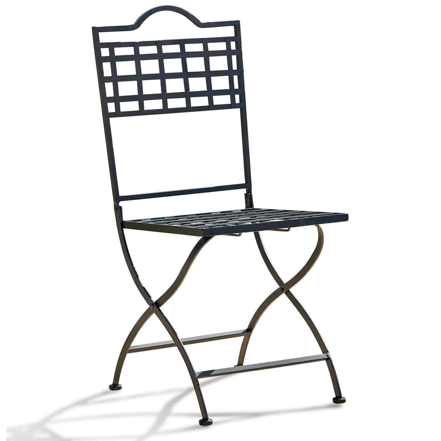 Stuhl Terell Schwarzer Metall-Gartenstuhl mit Gittermuster am Rücken und Sitz, wetterfester Outdoor-Stuhl