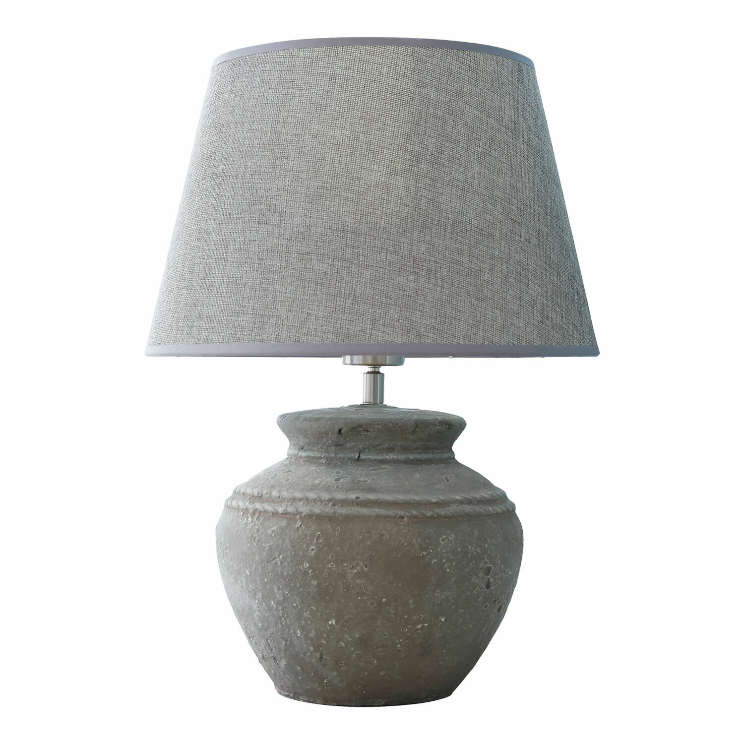 grau Graue Tischlampe Cleveland mit Keramikfuß und Stoffschirm für gemütliches Wohnambiente