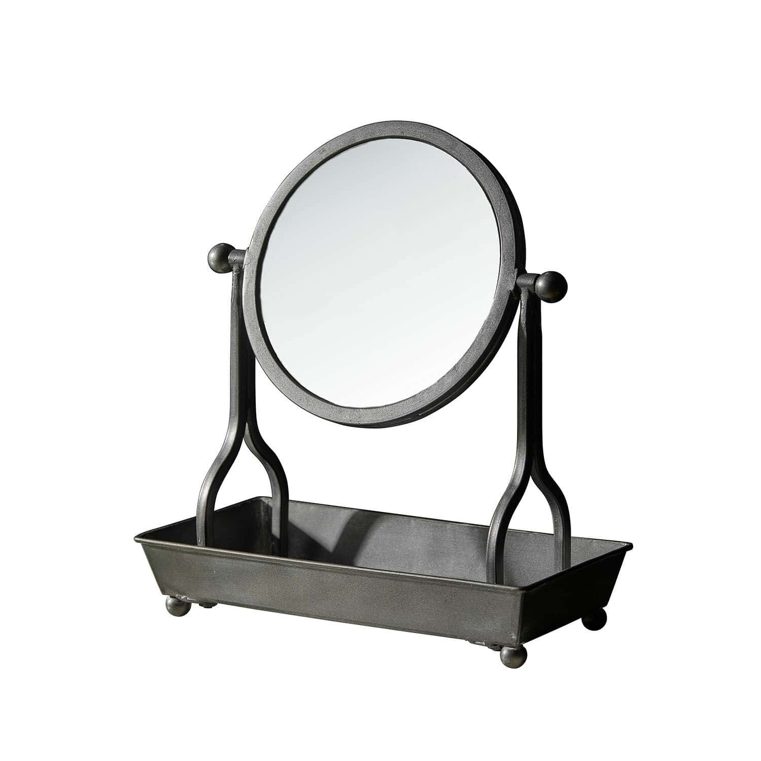 Schwarzer Metall-Tischspiegel mit Ablagefach für kleine Gegenstände, Wohnaccessoire