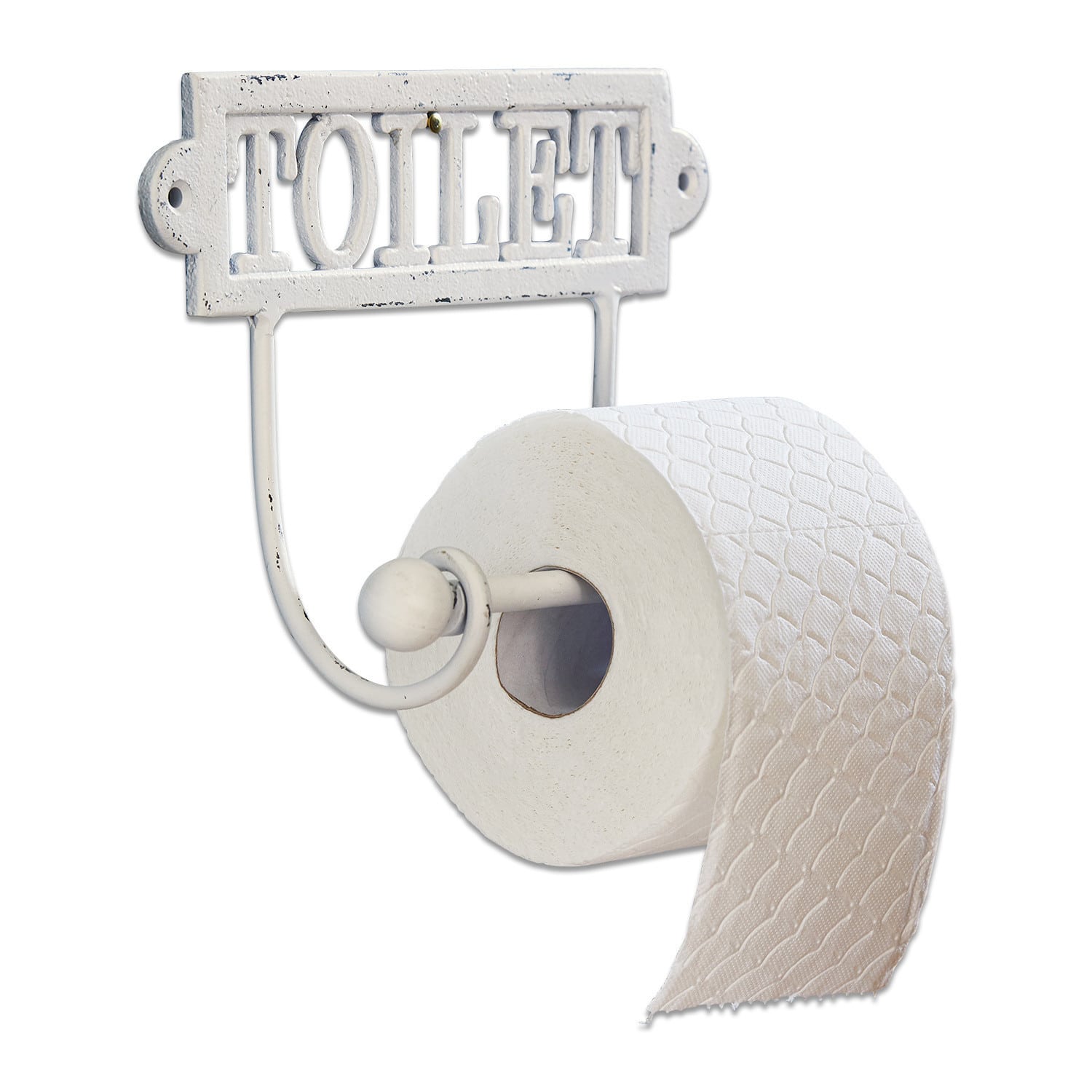 Toilettenpapierhalter Miramas Weißer Metall-Toilettenpapierhalter mit Schriftzug TOILET im Vintage-Stil für Badezimmer