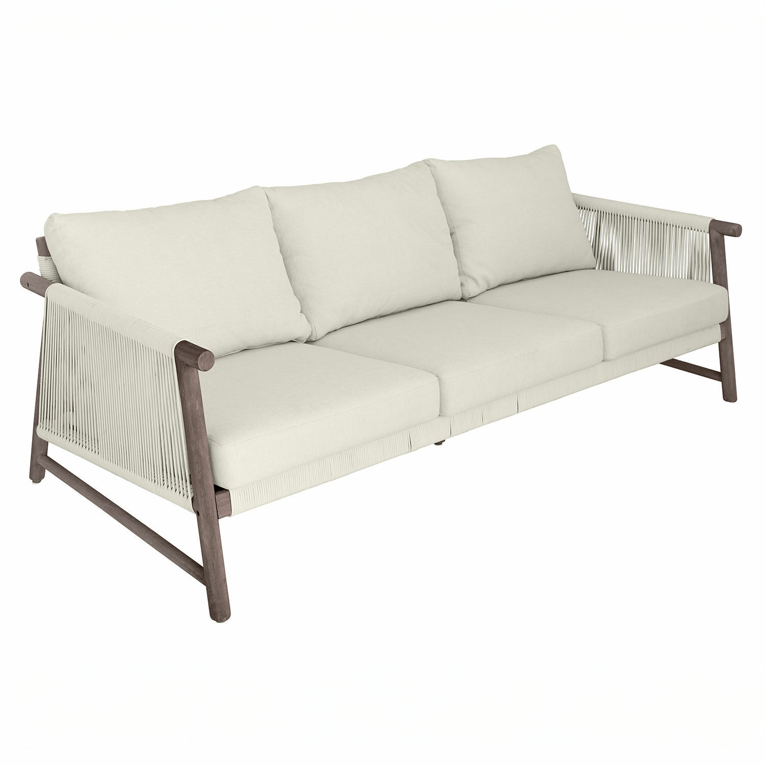Sofa FSC®-100% Clarmontaine Dreisitziges Sofa mit beigem Stoffbezug und Holzrahmen, modernes Wohnzimmermöbel