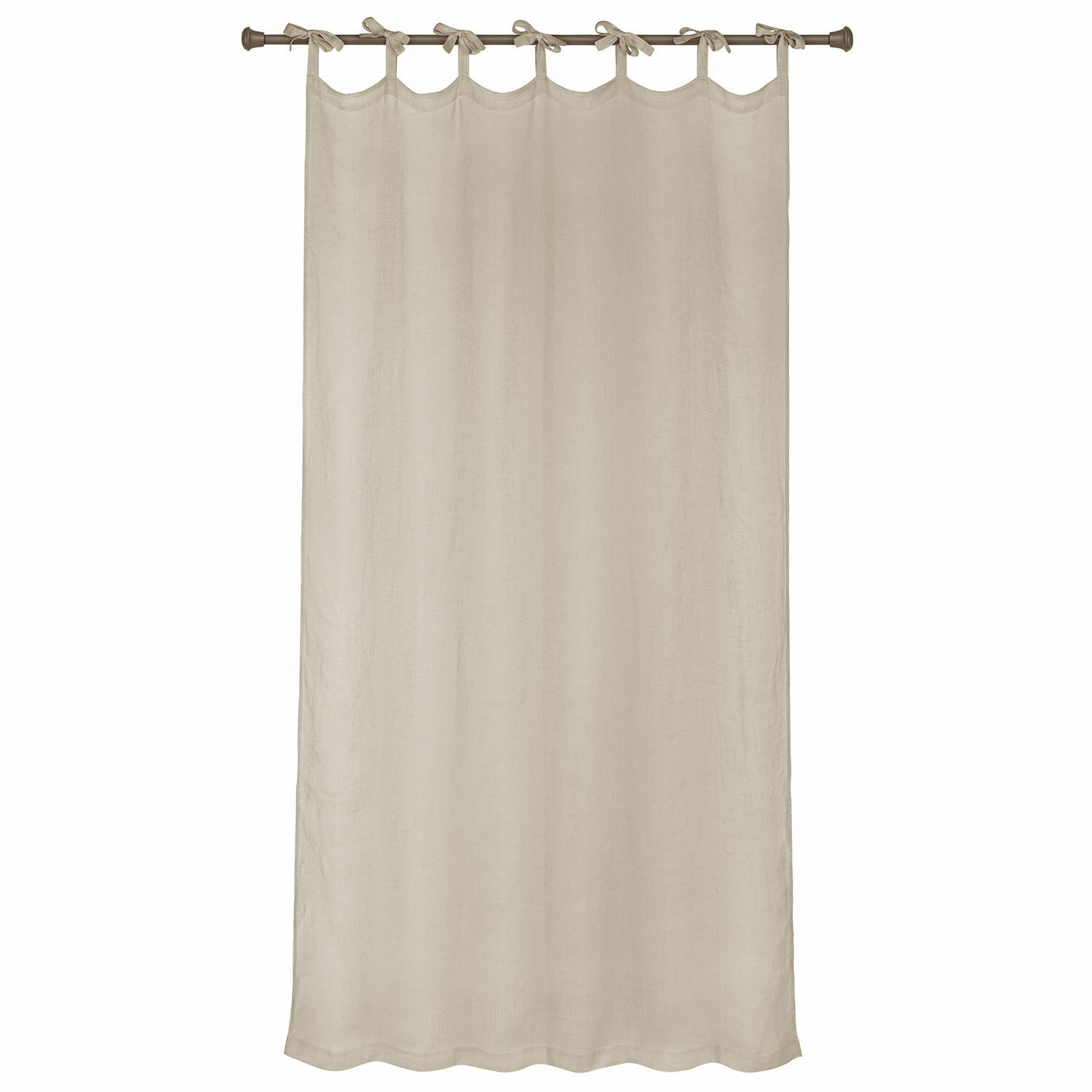 Beige Leinenvorhang mit gebundenen Schlaufen zum Aufhängen, dekorativer Naturstoff