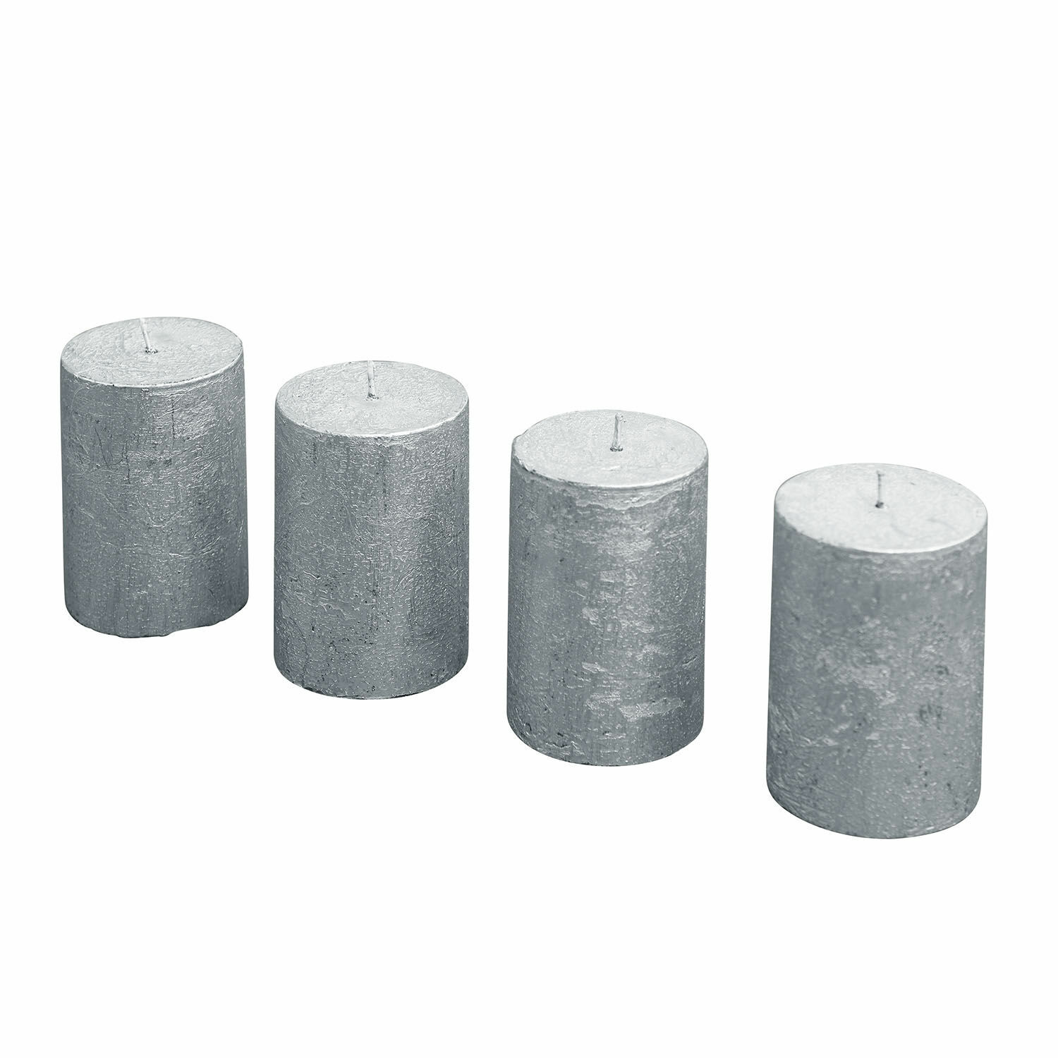 silber Set aus 4 silbernen Zylinderkerzen mit metallischem Finish für stilvolle Wohnraumdekoration