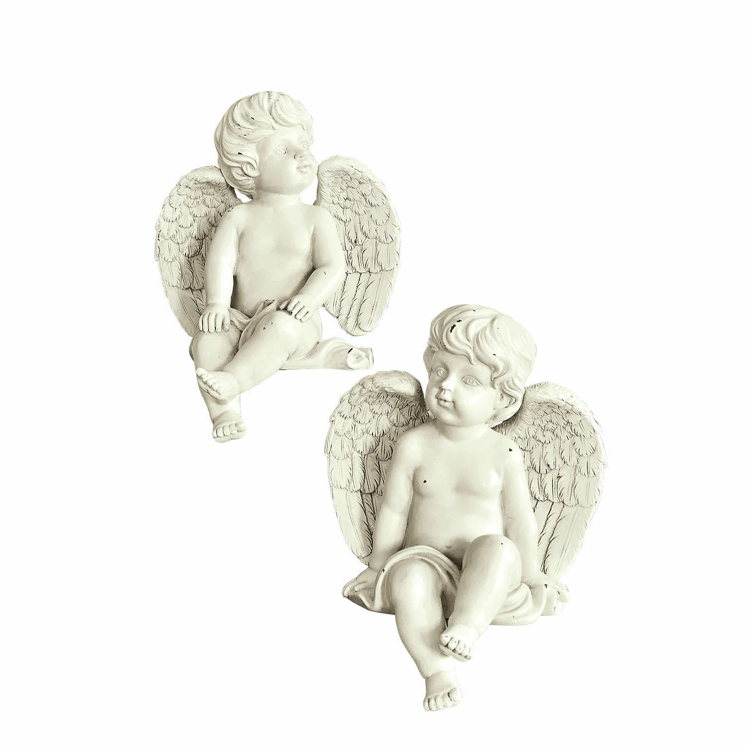 Deko-Engel 2er Set Starlight Zwei weiße Engel-Figuren aus Kunststoff als Wanddeko im klassischen Stil für Innenräume