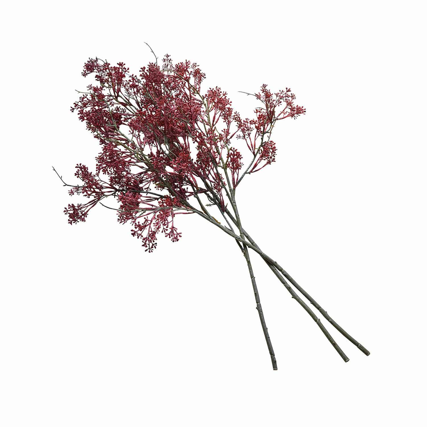 Deko-Blume 3er Set Lac Serein Dekorative Zweige mit roten Blüten auf langen grünen Stielen für Wohnraumgestaltung