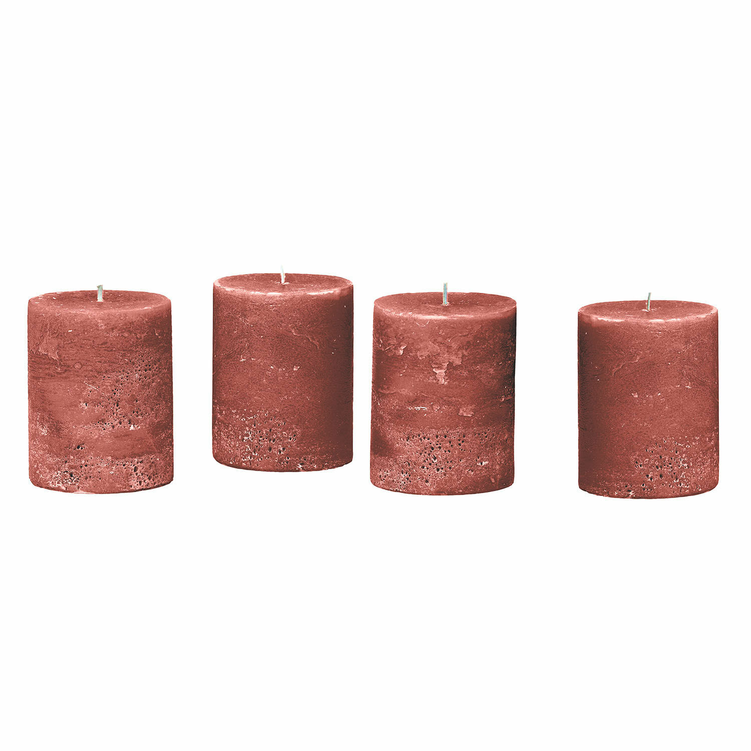rostrot 4er Set rostrote Kerzen aus Wachs mit rustikaler Struktur, ideal für Dekoration und Atmosphäre