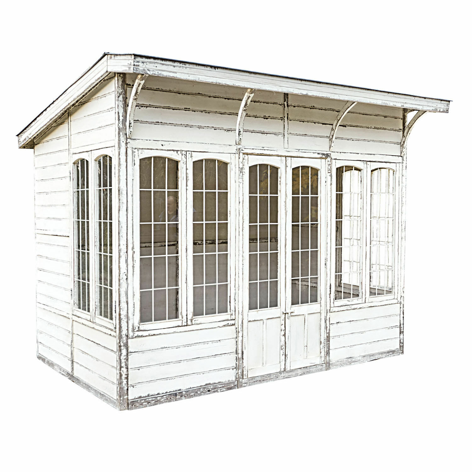 Gartenhaus South Coventry Weißer Holz-Gartenpavillon mit großen Fenstern und Doppeltür im Vintage-Stil