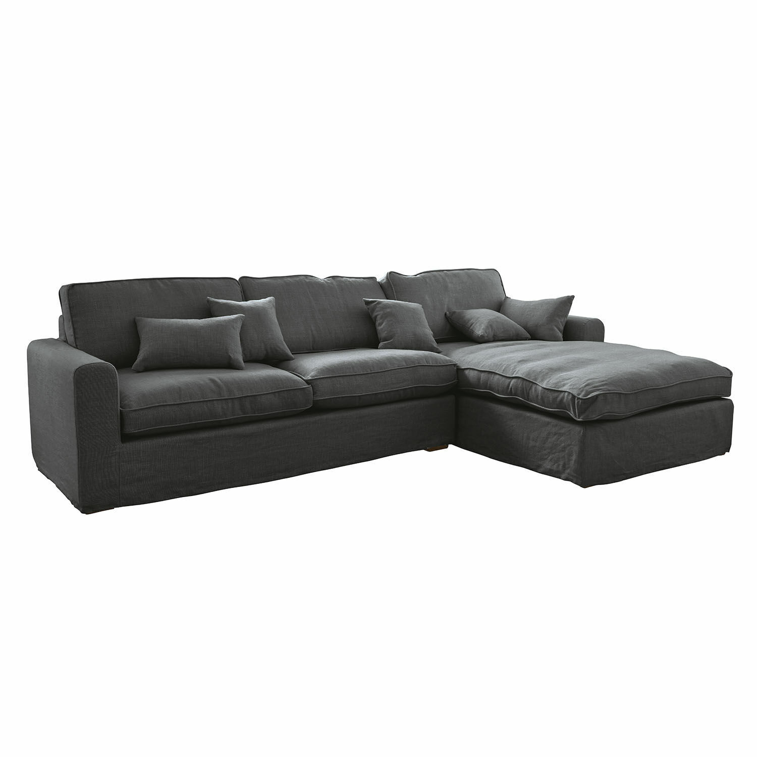 dunkelgrau Ecksofa Seaford aus dunkelgrauem Stoff mit Kissen, bequeme Wohnzimmercouch