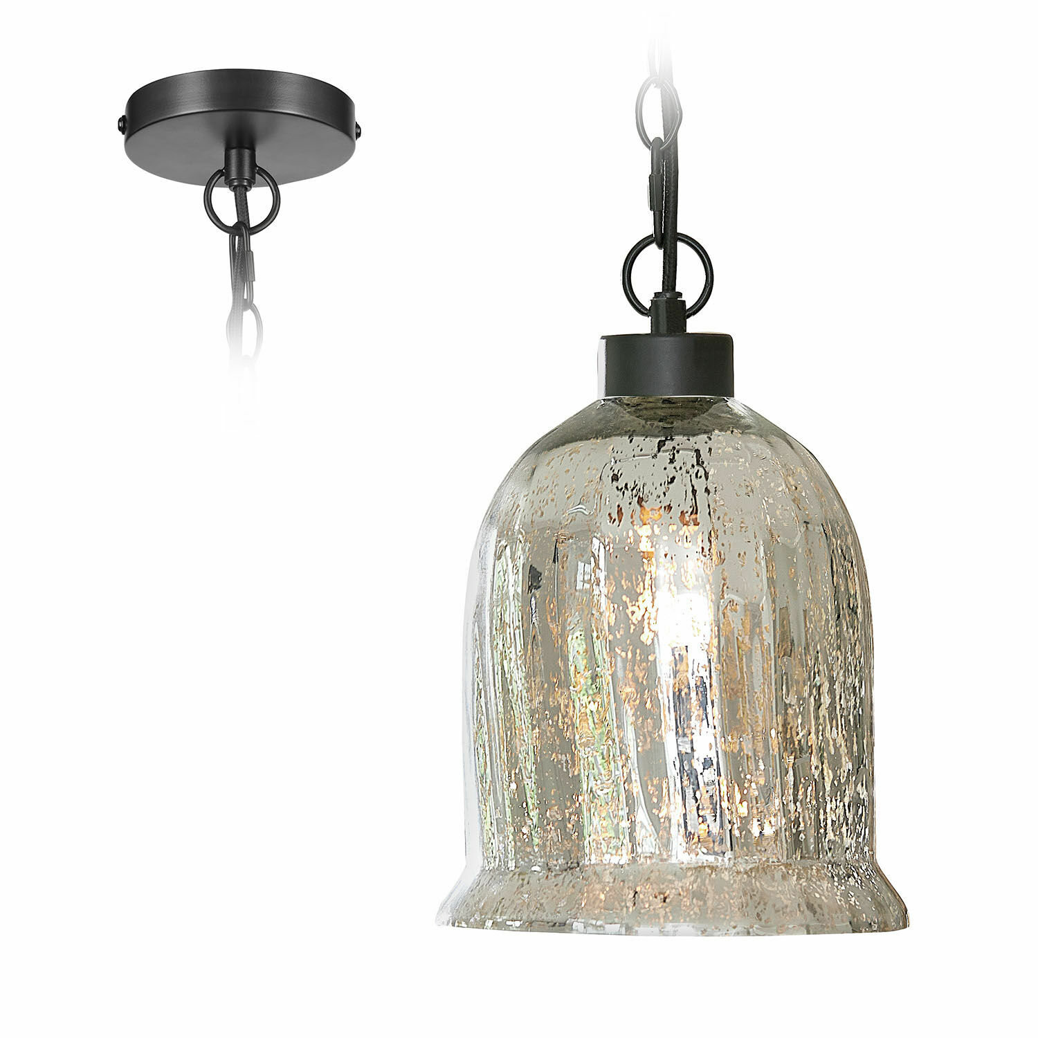 Hängelampe Yvron Hängelampe aus Glas mit schwarzem Metallhalter und Kette, dekorative Deckenleuchte