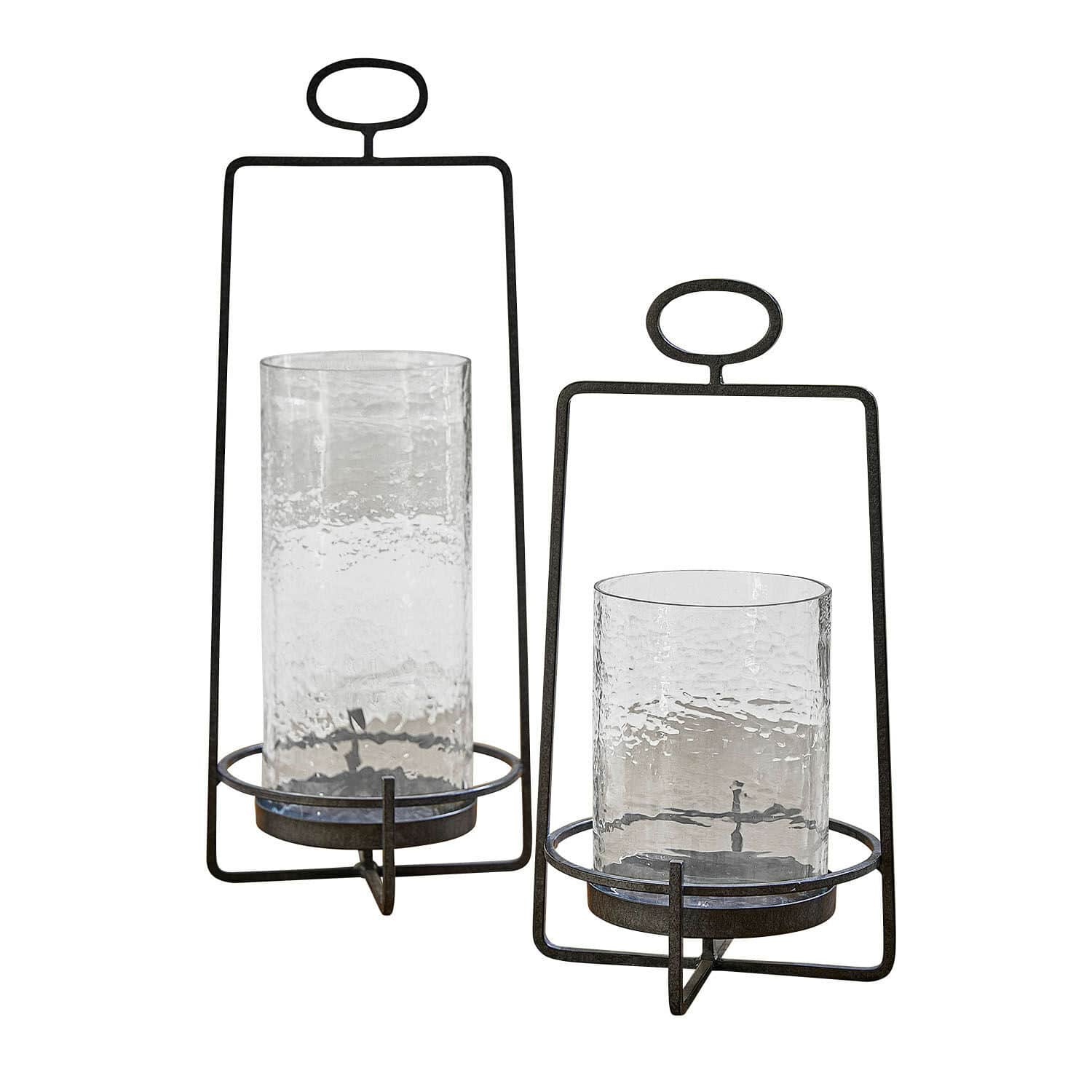 Windlicht 2er Set Zevara Set aus zwei Laternen aus schwarzem Metall und klarem Glas, modernes Design für Wohnraumdekoration