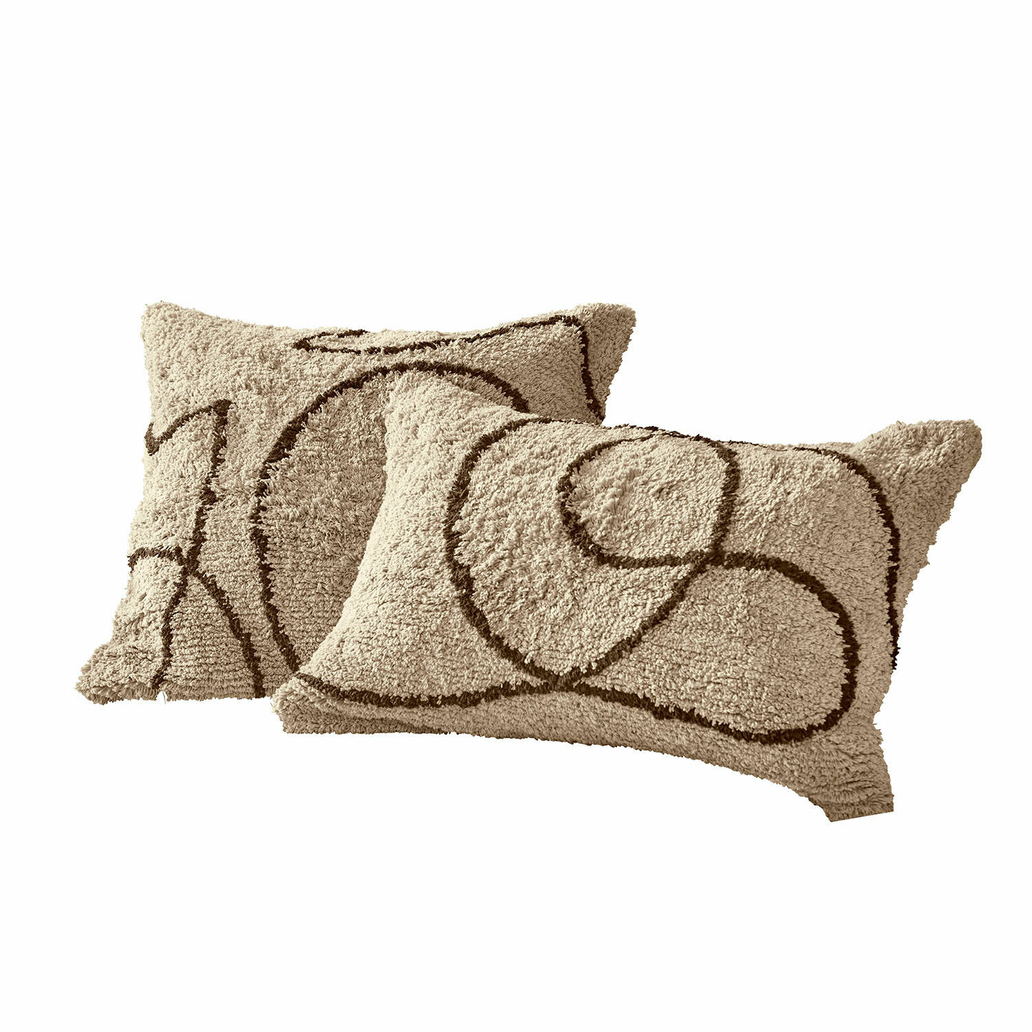 Kissenhülle 2er Set Lavinois Beige Dekokissen aus weichem Material mit braunem geometrischem Muster, moderner Wohnaccessoire