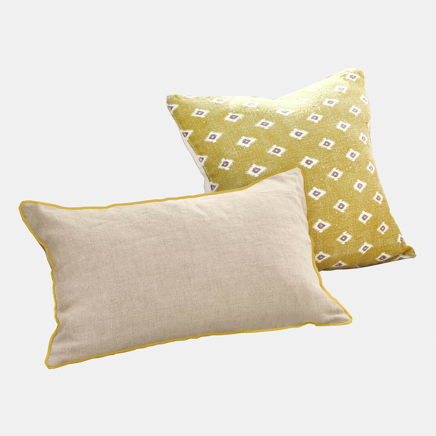 Kissenhülle 2er Set Brisalda Set aus zwei dekorativen Kissen aus Baumwolle und Leinen in Gelb und Beige für Wohnzimmer