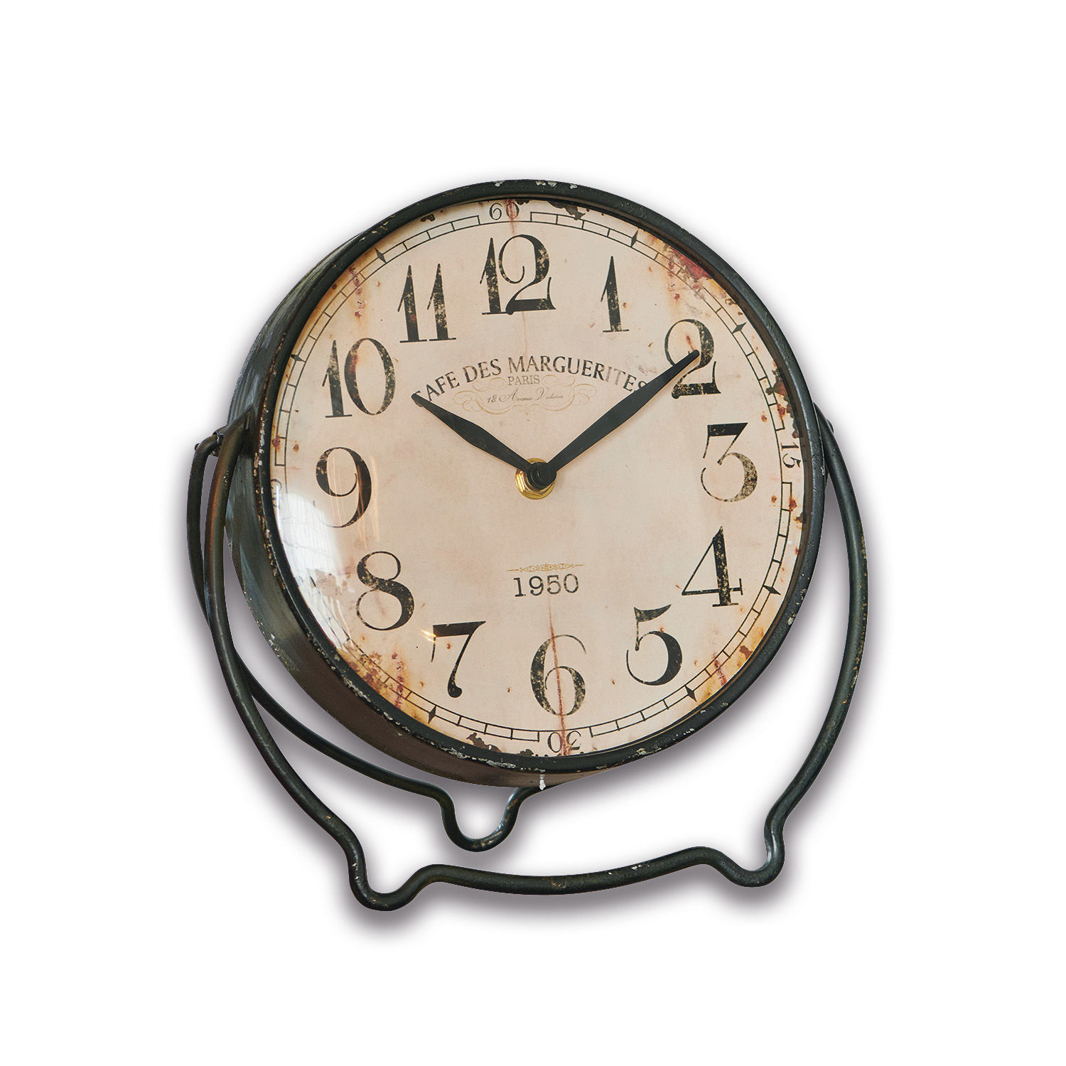 Uhr Falaise Tischuhr mit Metallrahmen und antik wirkendem Zifferblatt im Vintage-Stil, Retro-Dekor