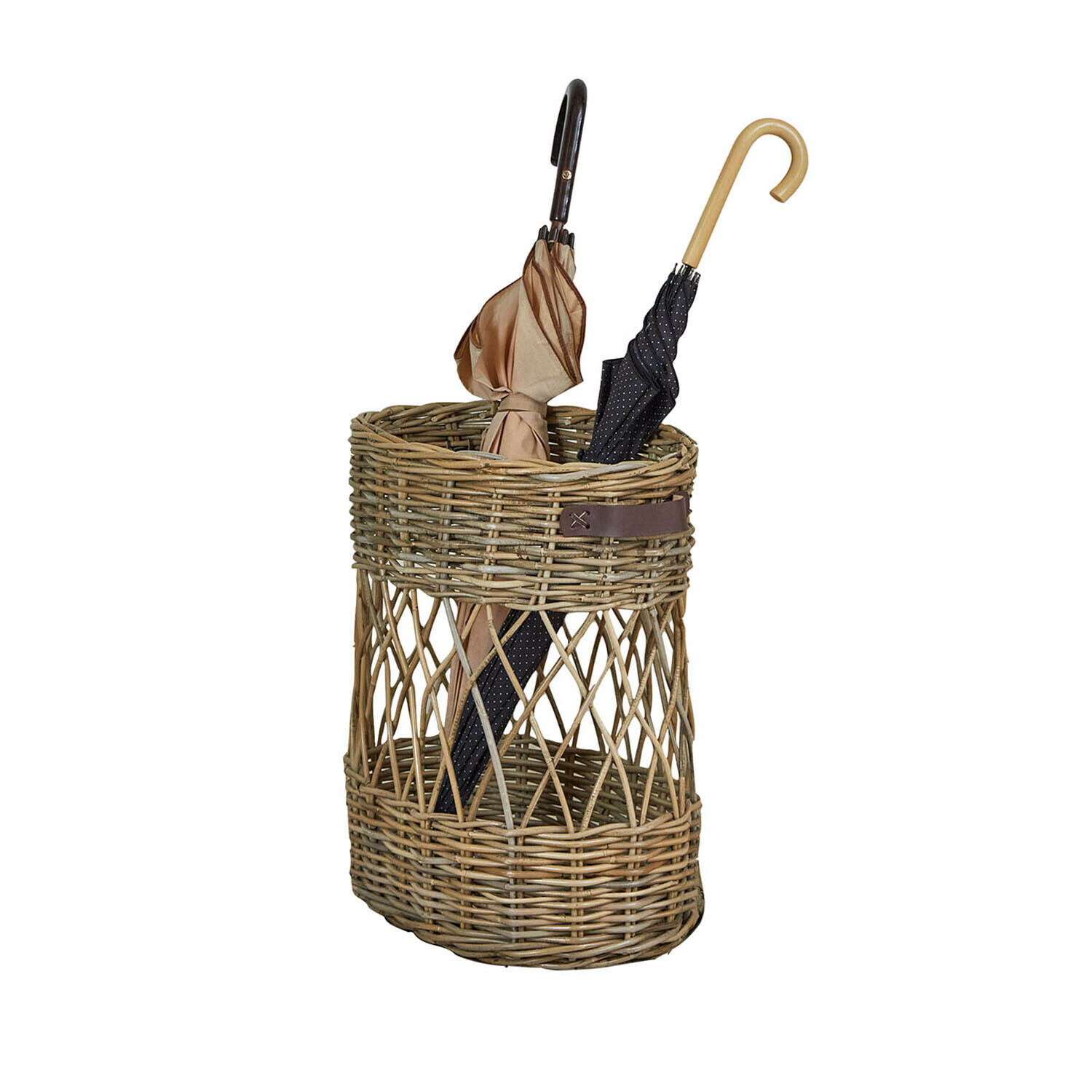 Wicker Regenschirmständer in Naturfarbe mit zwei Regenschirmen, praktischer Flur-Organizer