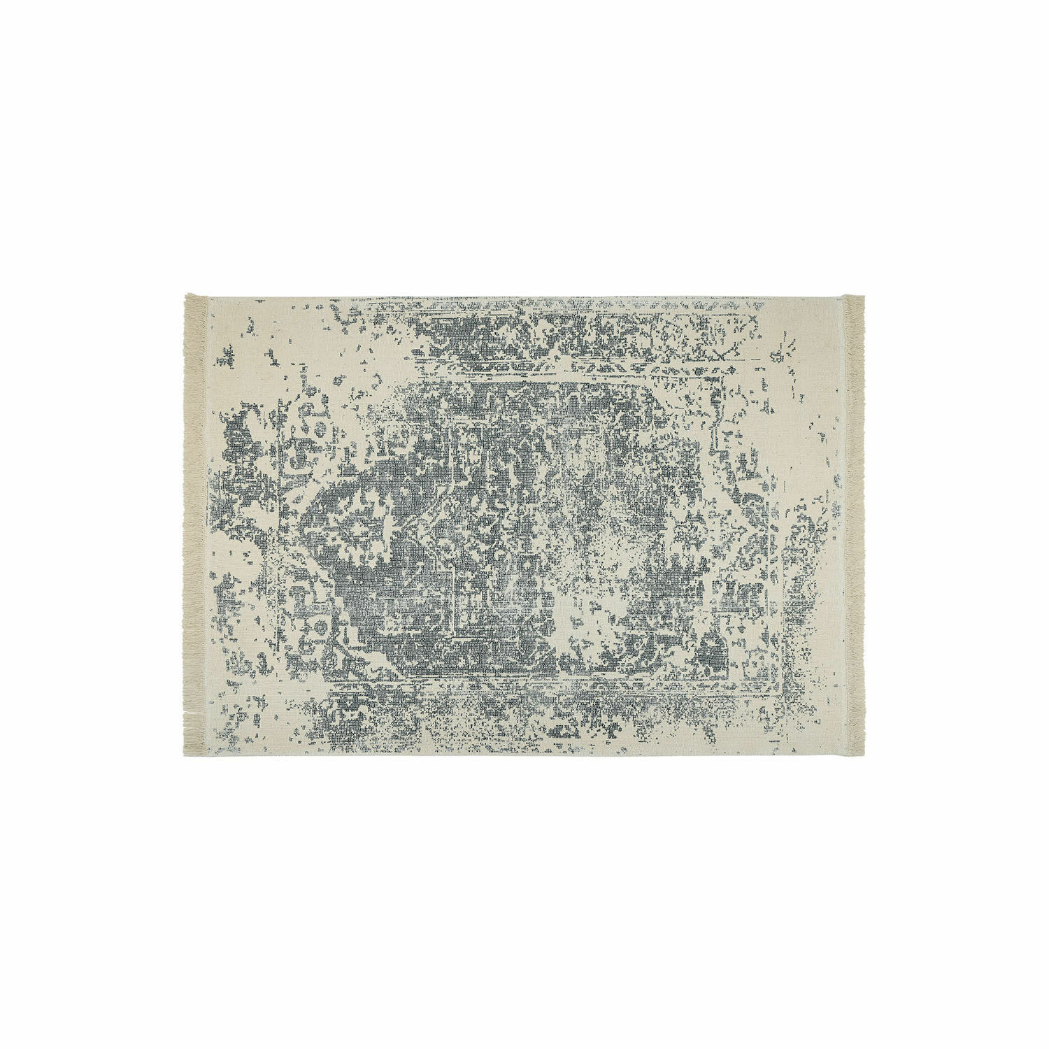Teppich Lortet Baumwollteppich in Creme und Grau mit dezentem Vintage-Muster für Wohnzimmer