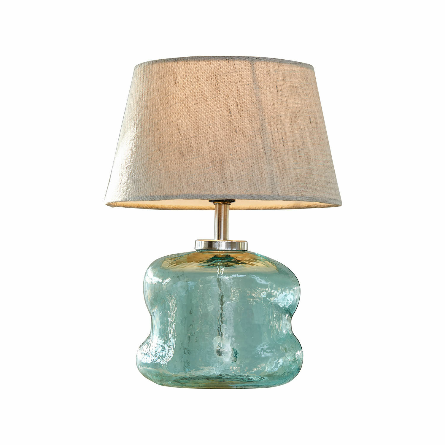 blau/beige Tischlampe Rufino aus blauem Glas mit beigem Lampenschirm, dekorative Wohnraumbeleuchtung