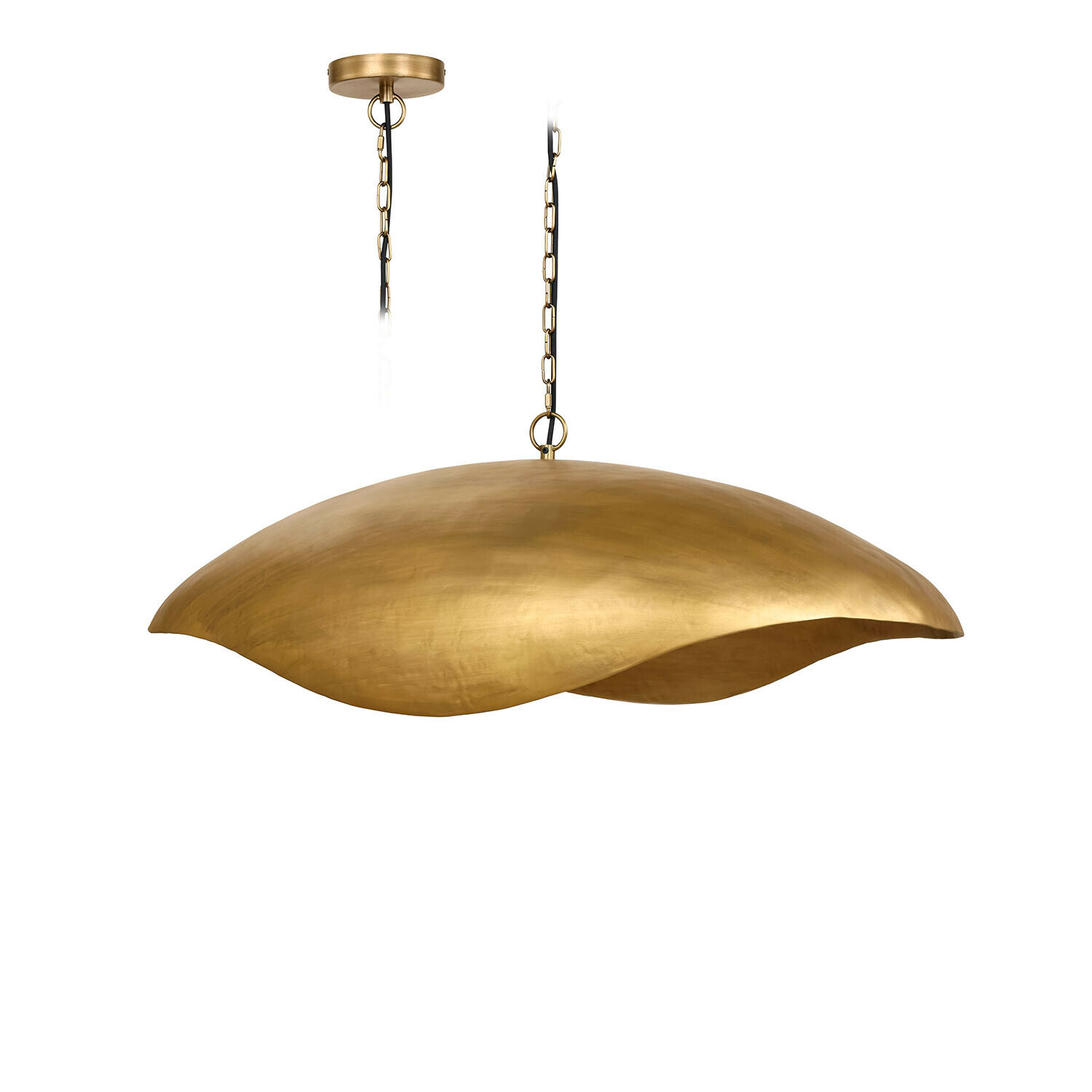 Goldfarbene Hängeleuchte aus Metall mit organischer Form, modernes Design für Wohnzimmer oder Esszimmer