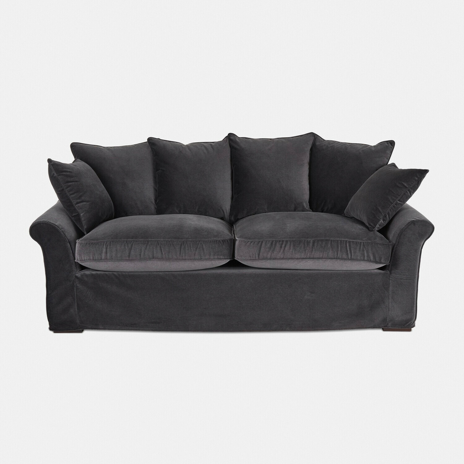 Sofa Long Beach Graues Sofa aus weichem Stoff mit Kissen, bequemes Wohnzimmermöbel