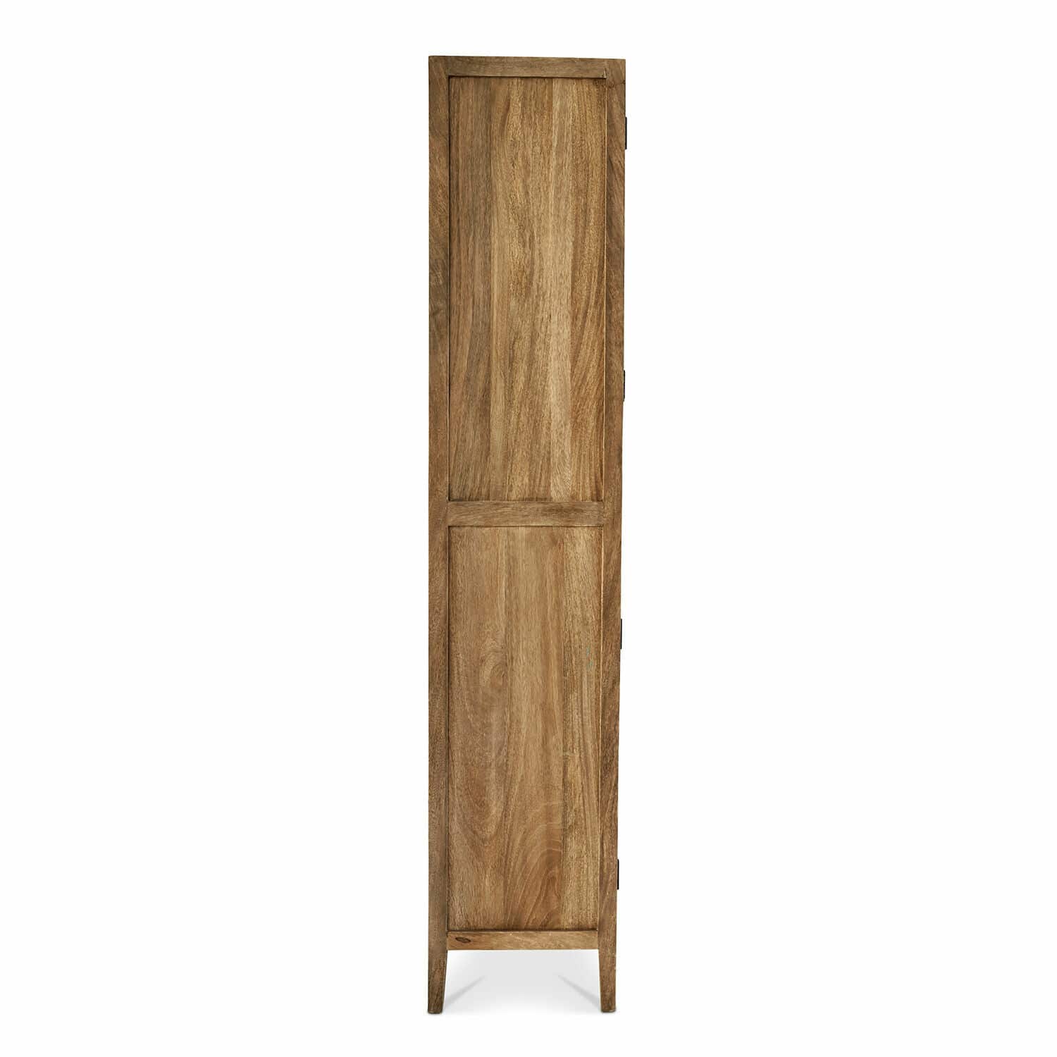 Schmaler Schrank aus Mangoholz in Naturfarbe, rustikaler Stauraummöbel