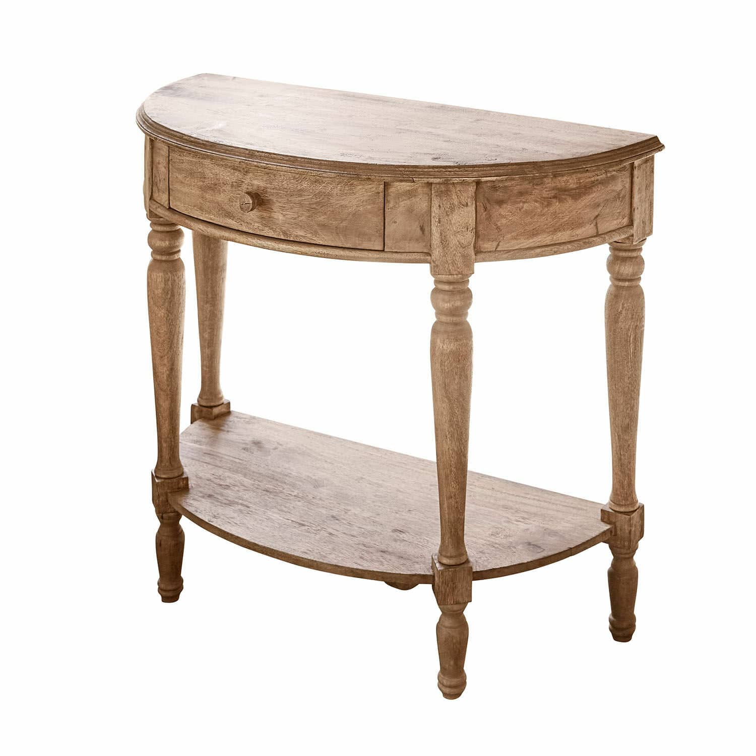 Konsolentisch aus Holz in Naturfarbe mit Ablage und Schublade, elegantes Möbelstück