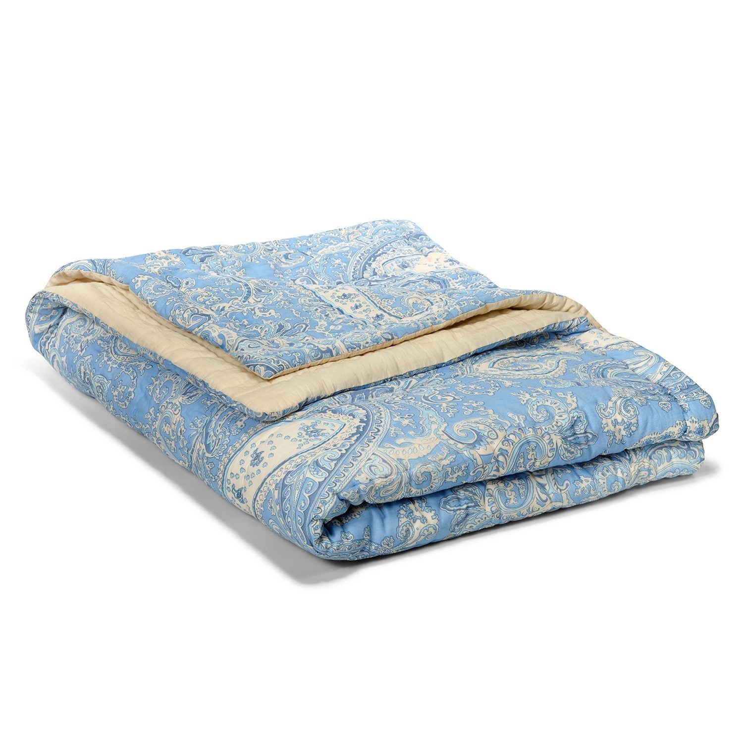 Blaue Baumwoll-Steppdecke mit cremefarbenem Paisley-Muster, dekorativ und weich für Schlafzimmer