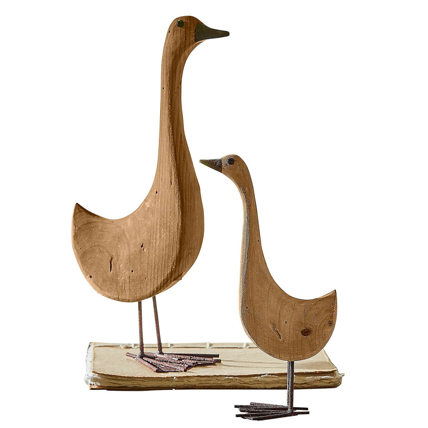 Deko-Gans 2er Set Amiraz Holzdekorationen Gänse naturfarben mit Metallbeinen, rustikale Wohnaccessoires