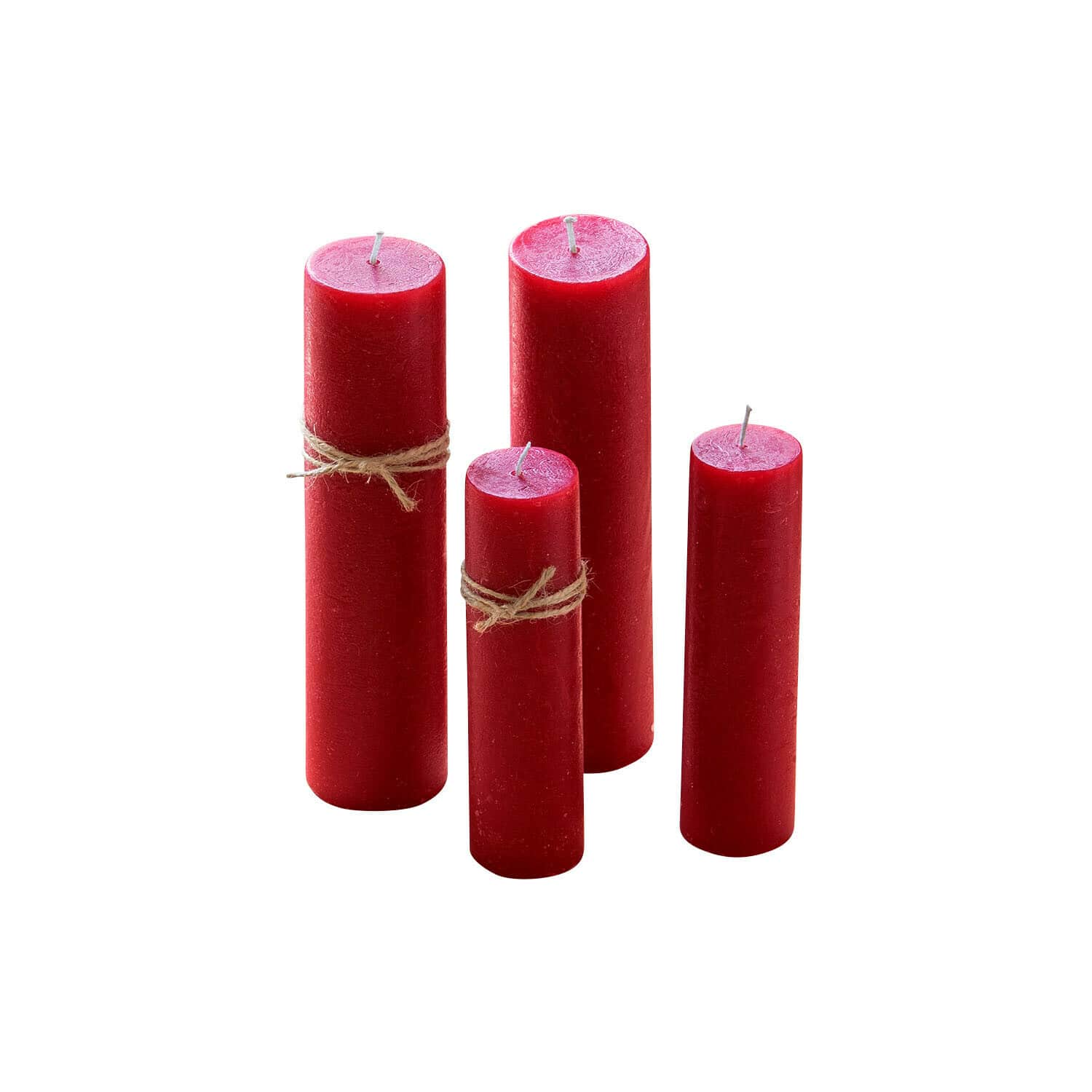 Kerze 4er Set Avinal Vier rote Wachskerzen mit Naturkordel als dekoratives Wohnaccessoire