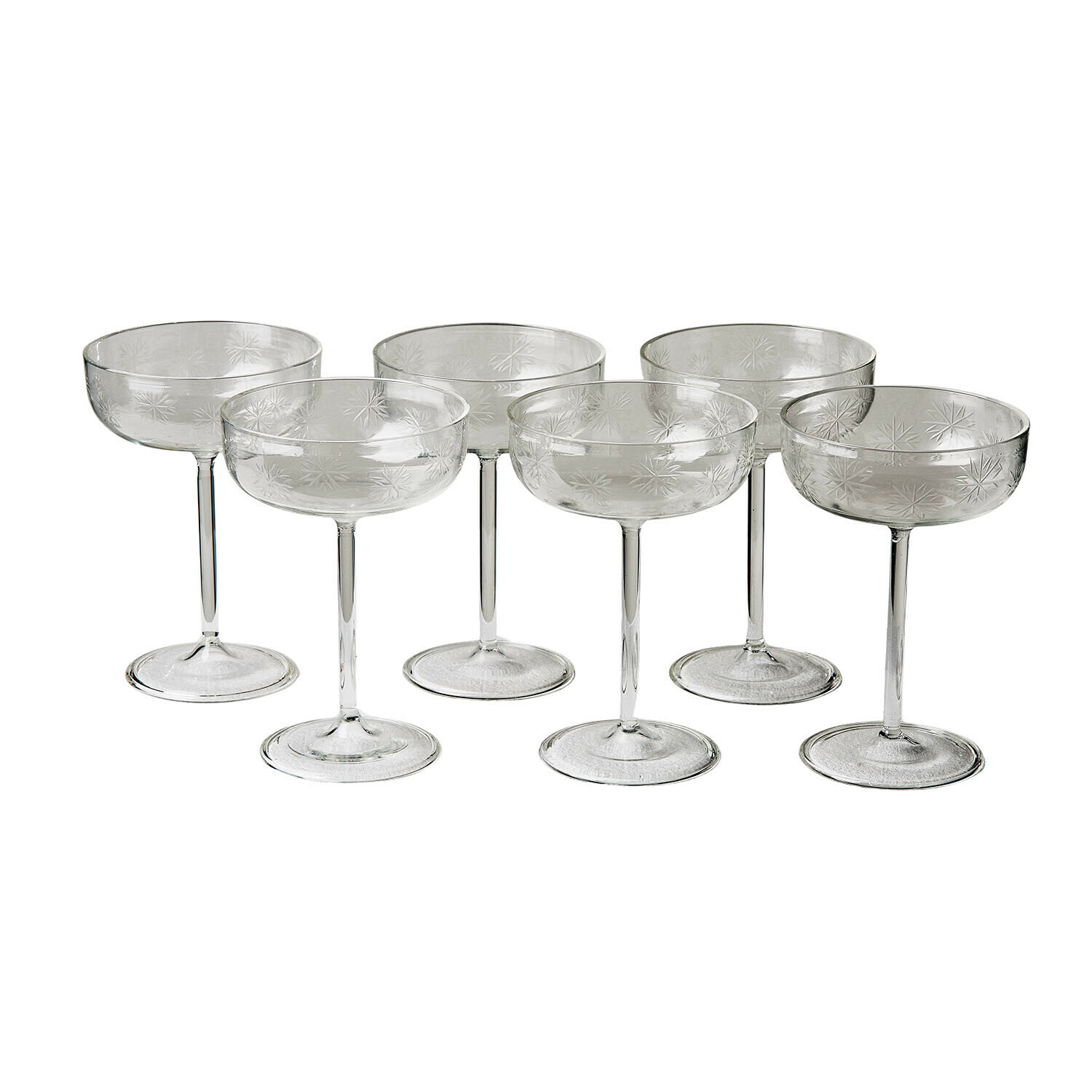 Glas 6er Set Haverly Set aus sechs transparenten Champagnergläsern mit feinem Sternmuster aus Glas