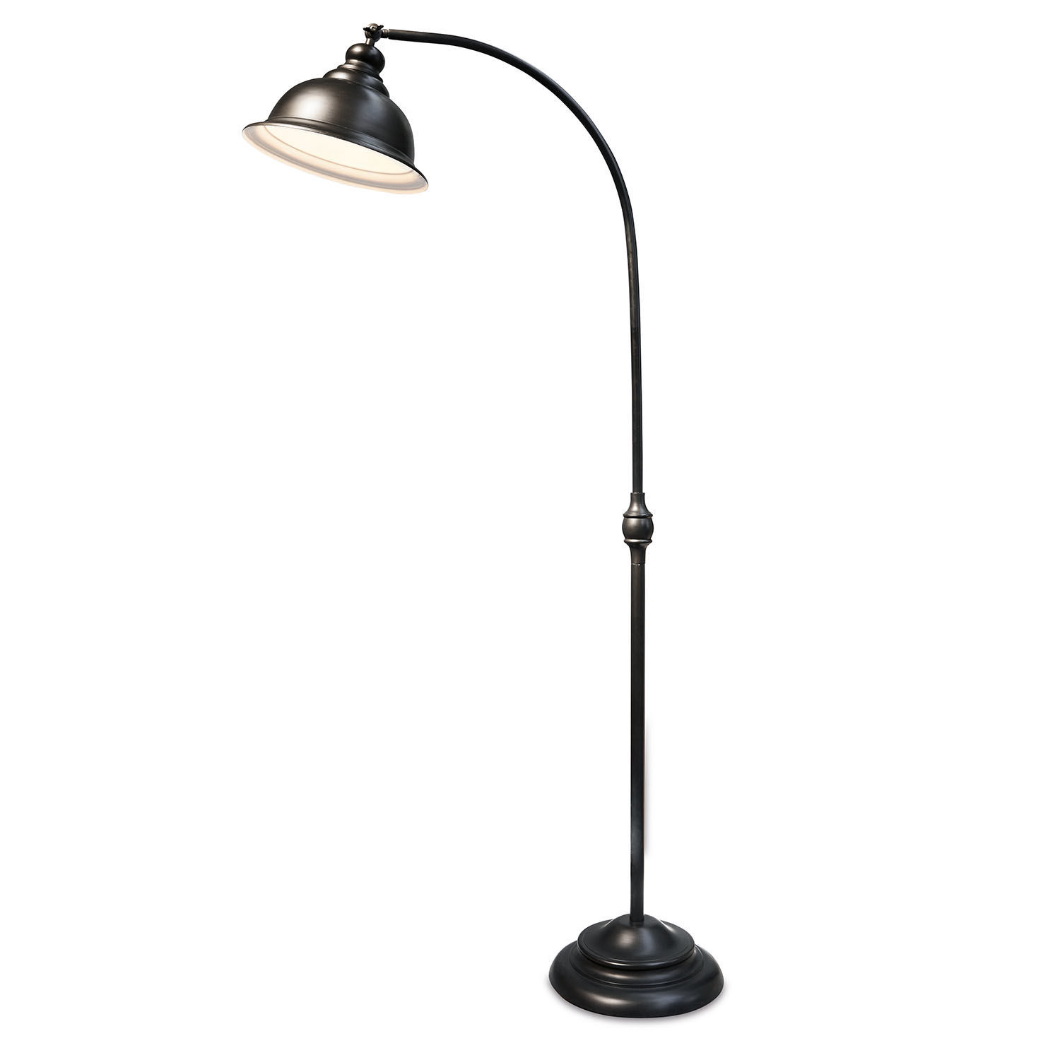 Schwarze Metall-Stehlampe mit verstellbarem Schirm und runder Basis für Wohnzimmer