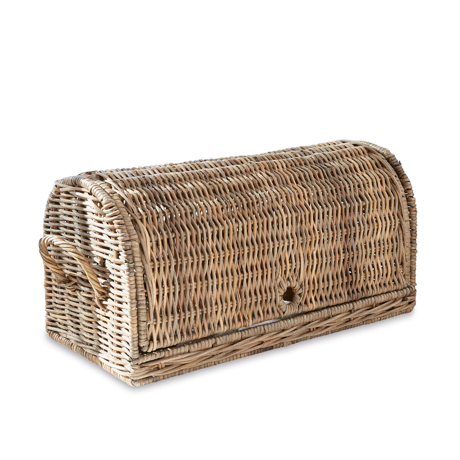 Natürlicher Korb aus Rattan in Beige mit Griff und Klappe zum Aufbewahren
