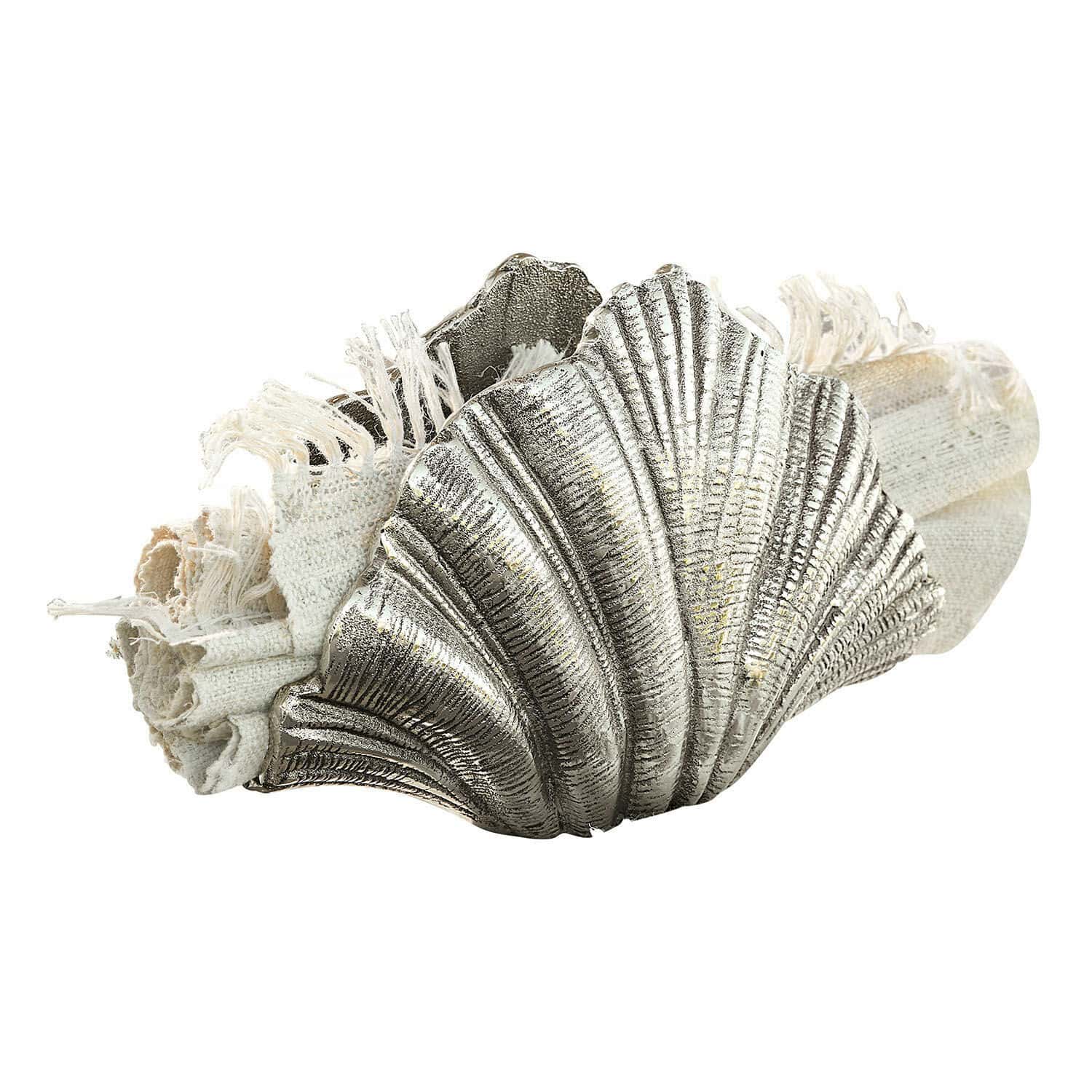 Deko-Objekt Montarel Metall Serviettenring in Muschelform in Silber mit weißer Leinenserviette