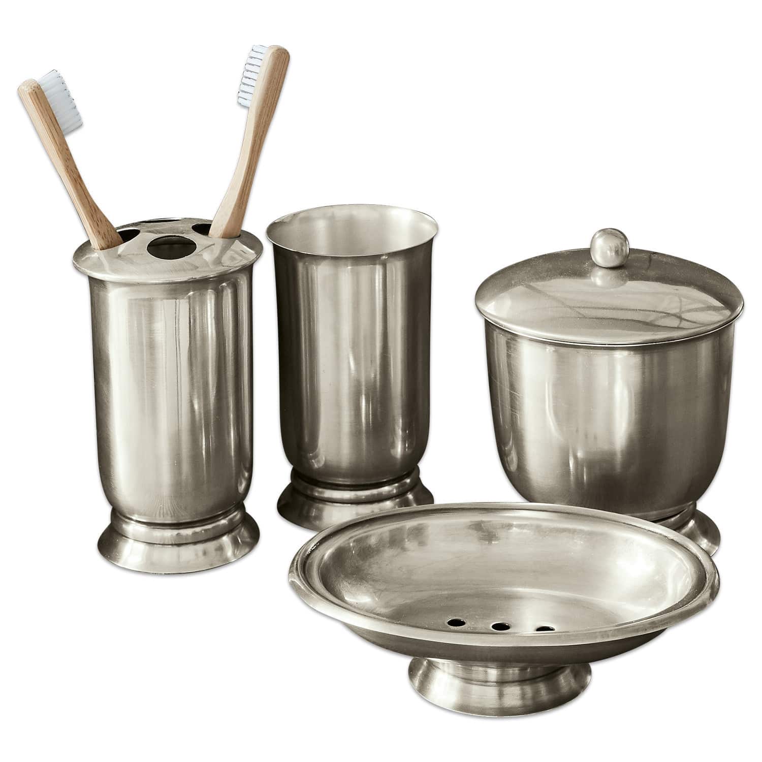 Badezimmer-Set aus silbernem Edelstahl mit Becher, Seifenschale und Zahnbürstenhalter