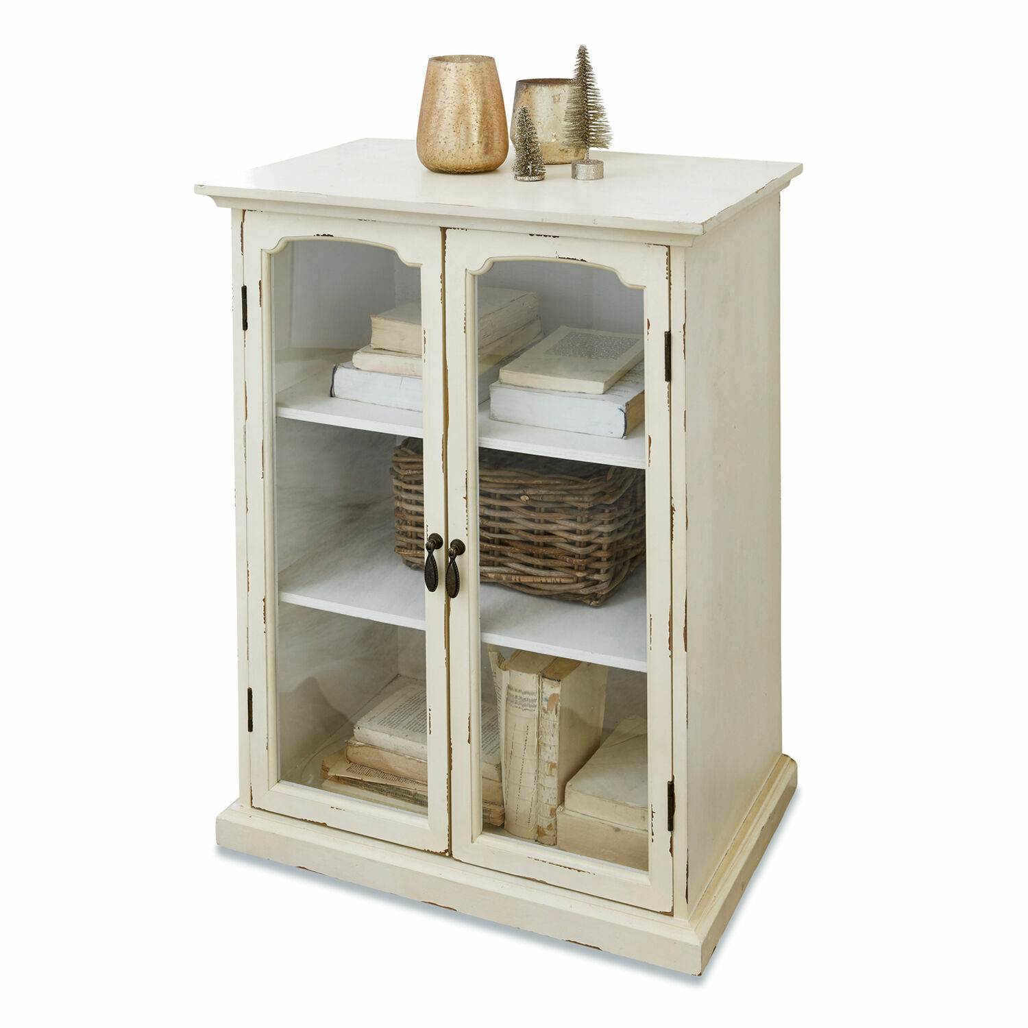 Kommode Greve Weiße Holzvitrine mit Glastüren und Regalen für Bücher und Dekorationen
