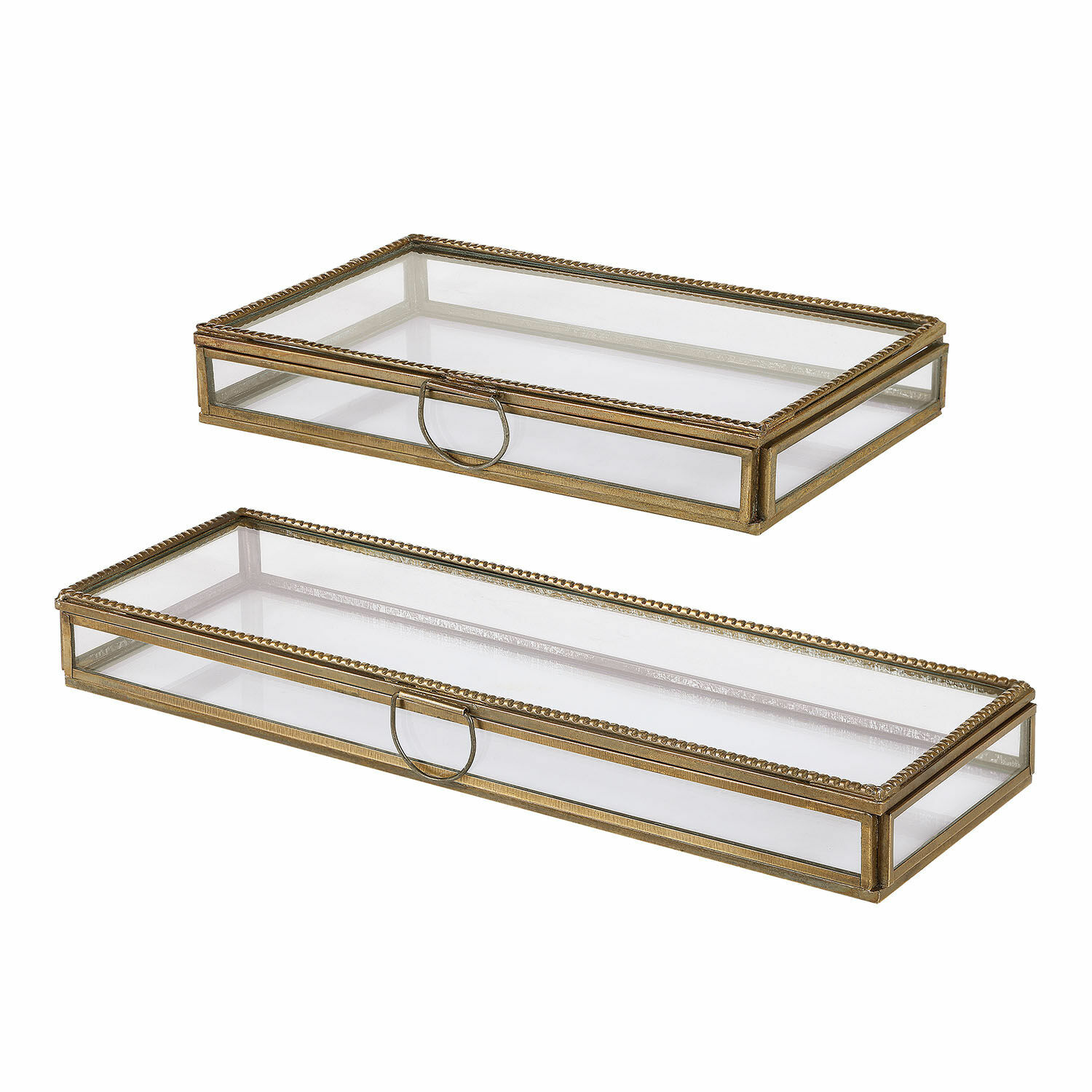 Set aus zwei Glasboxen mit Messingrahmen und Griff, elegante Aufbewahrungsdekoration