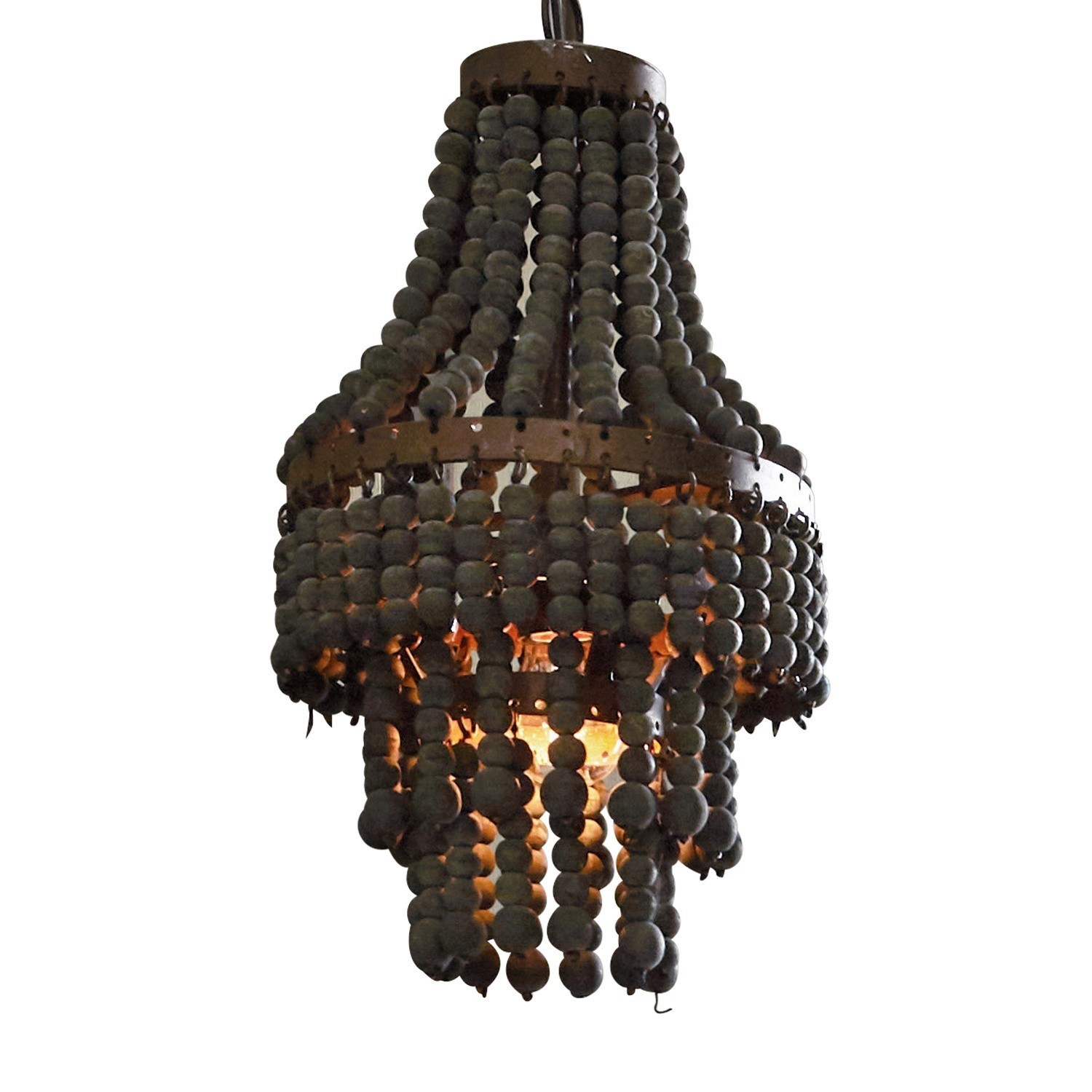 Hängelampe aus Holzperlen in Naturfarbe im Vintage-Stil, dekorative Innenbeleuchtung